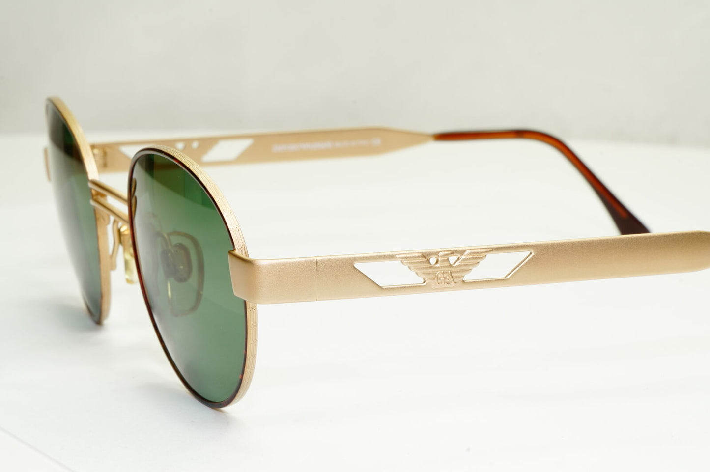 Emporio Armani Sunglasses 1997 Vintage Gold Round Green Eagle Metal 023-S 833 L