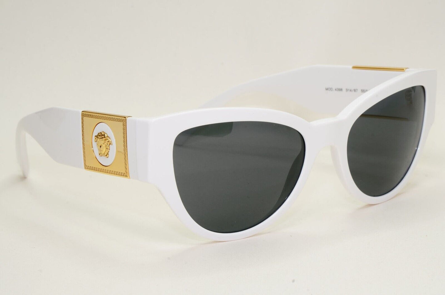 Versace Sunglasses White Gold Medusa Cat Eye Black Dark Grey MOD VE 4398 314/87
