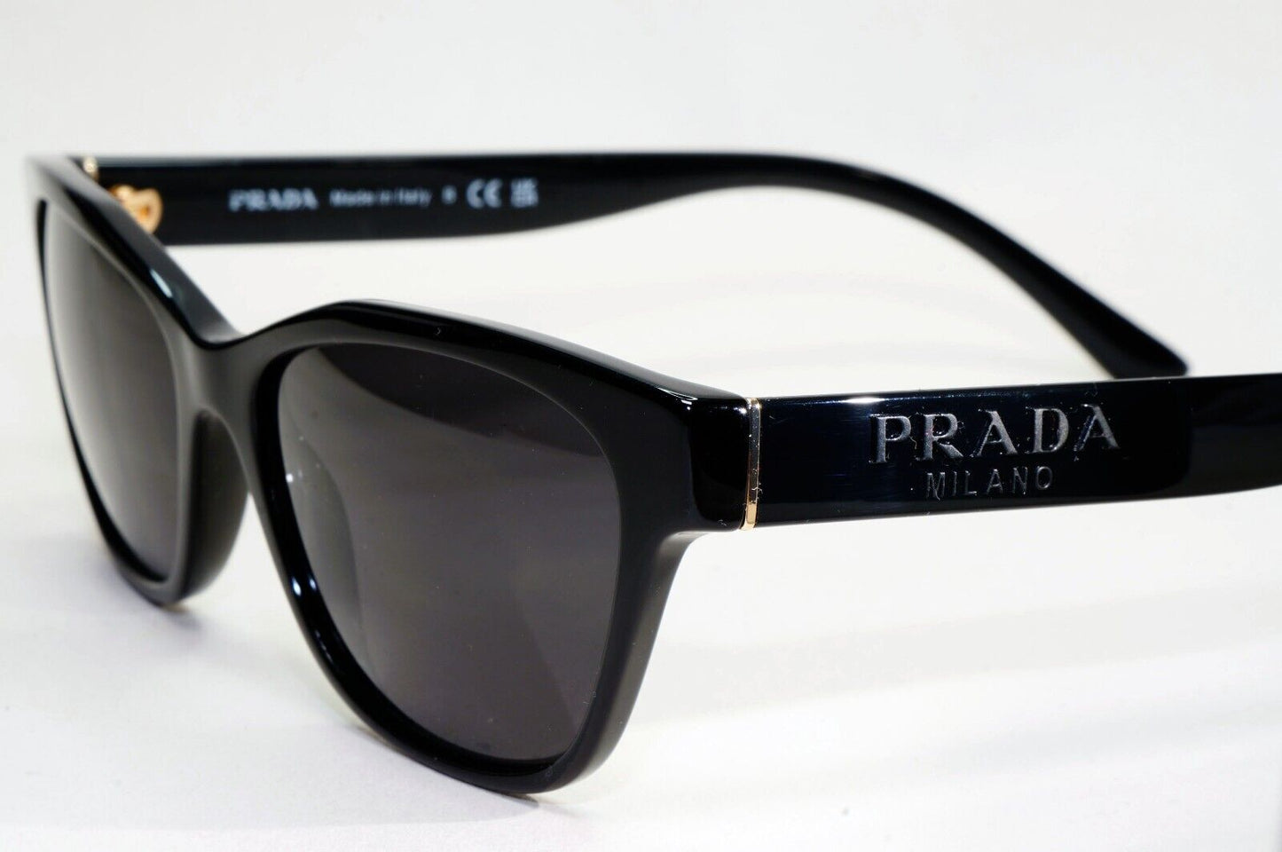 Prada Sunglasses Black Glossy Cat Eye Womens PR03WV VPR 03W 1AB-1O1 53mm