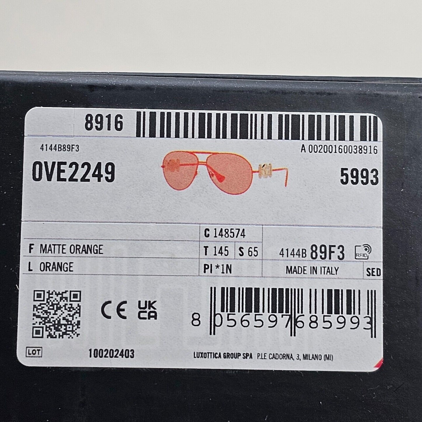 Versace Sunglasses Orange Matte Pilot Oversized Large MOD VE 2249 1485/74 65mm