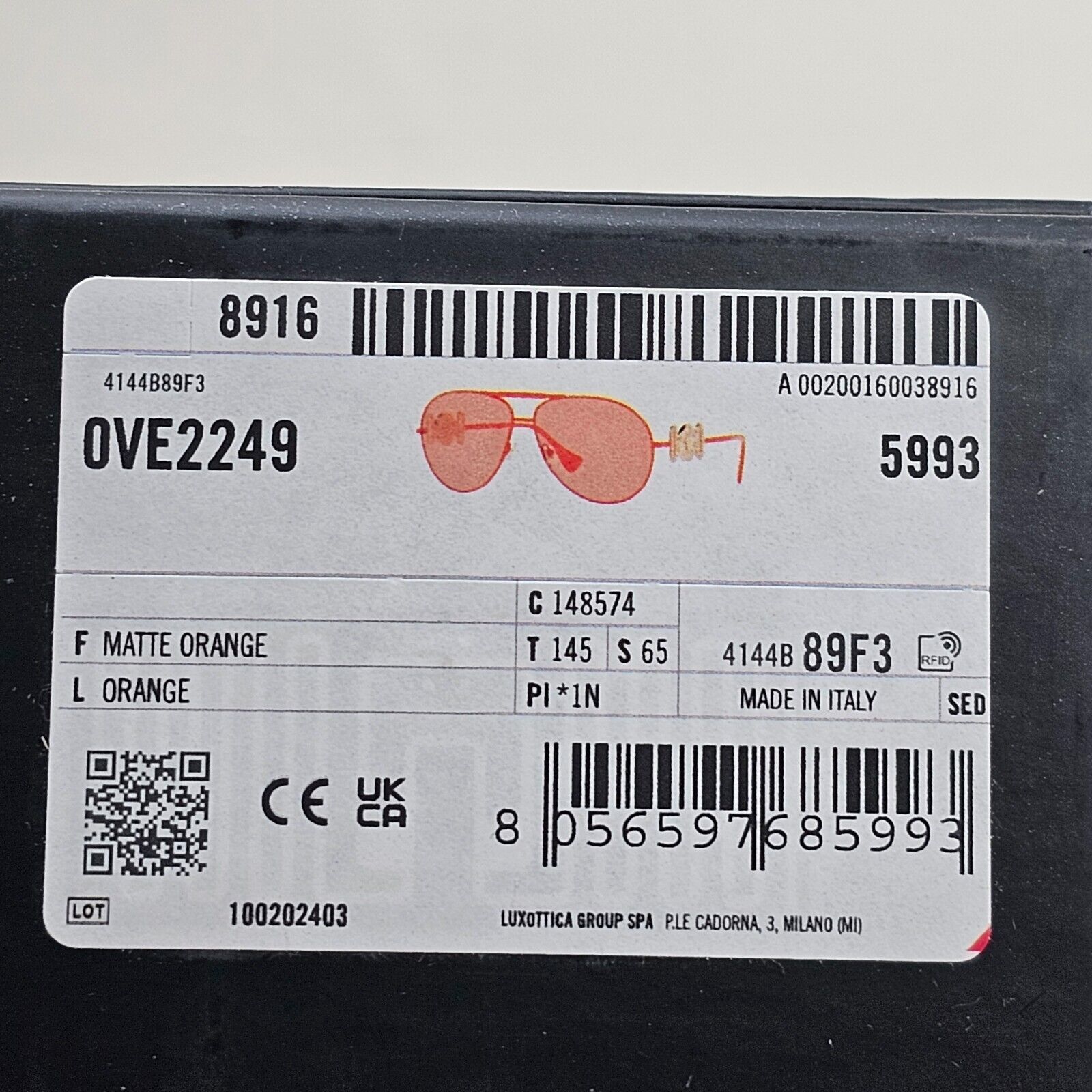 Versace Sunglasses Orange Matte Pilot Oversized Large MOD VE 2249 1485/74 65mm
