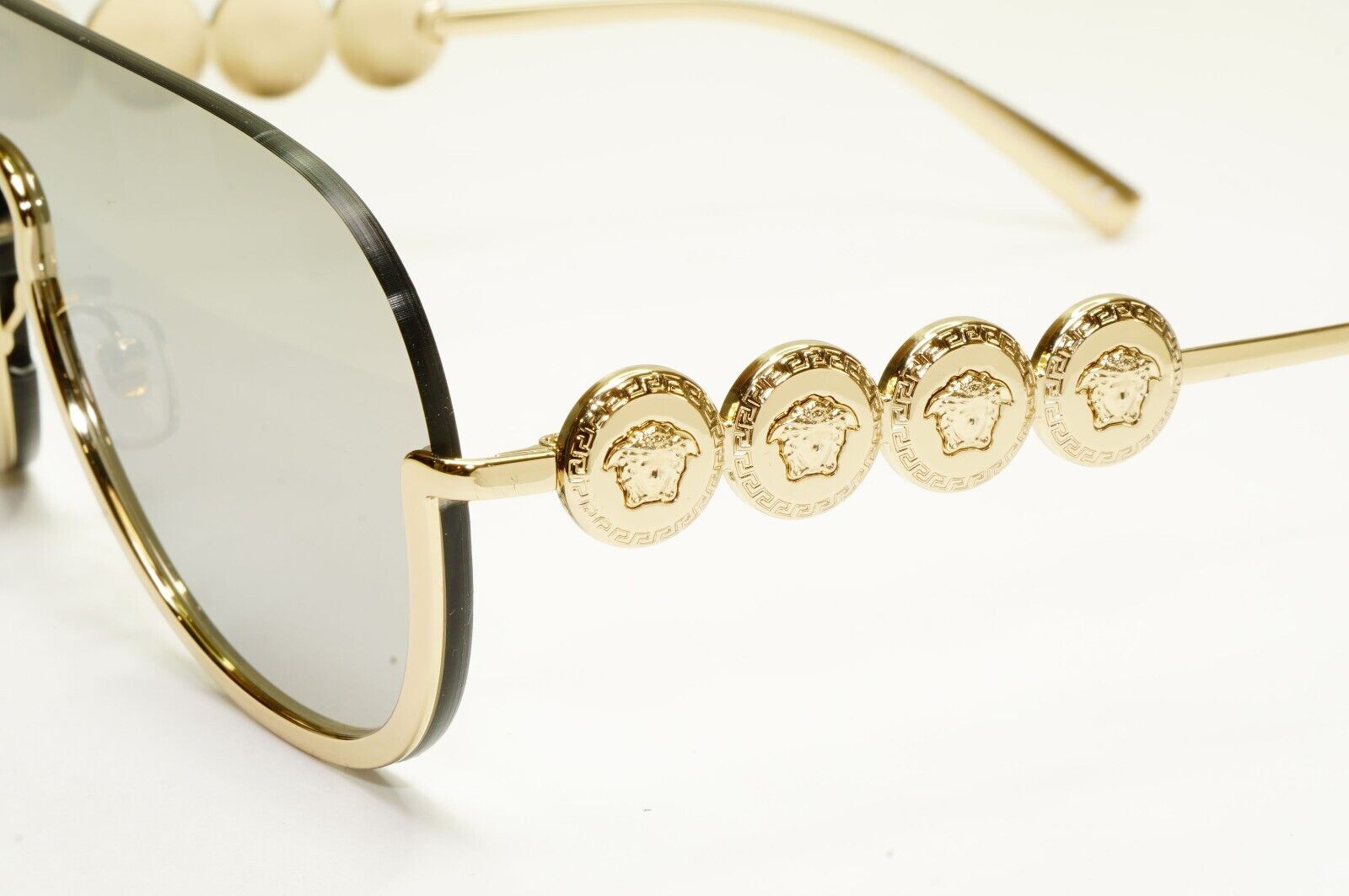 Versace Sunglasses Gold Silver Mirror Medusa Shield Unisex MOD VE 2215 1252/6G