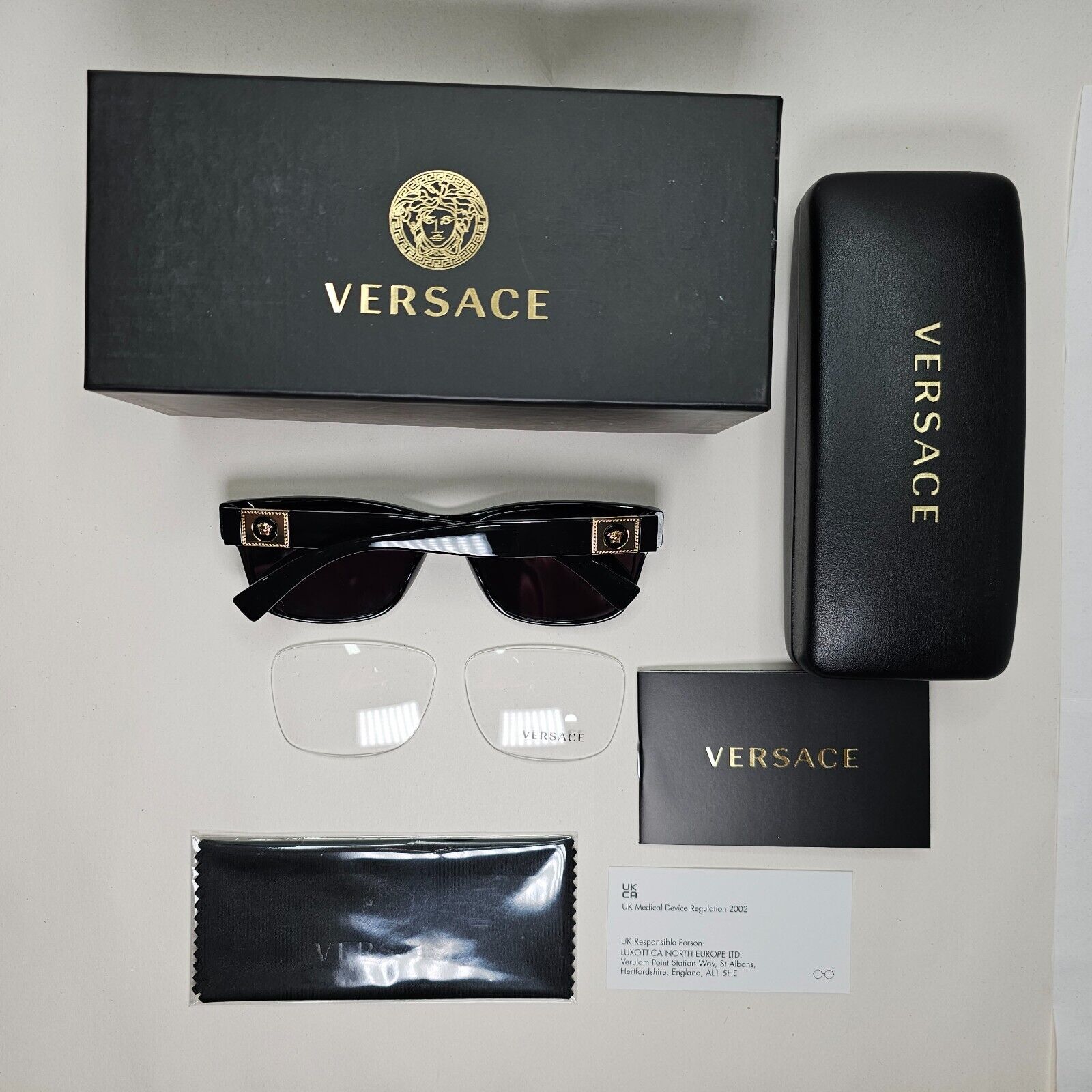 Versace Sunglasses Black Gold Medusa Square Glossy MOD VE 3295 GB1 56mm