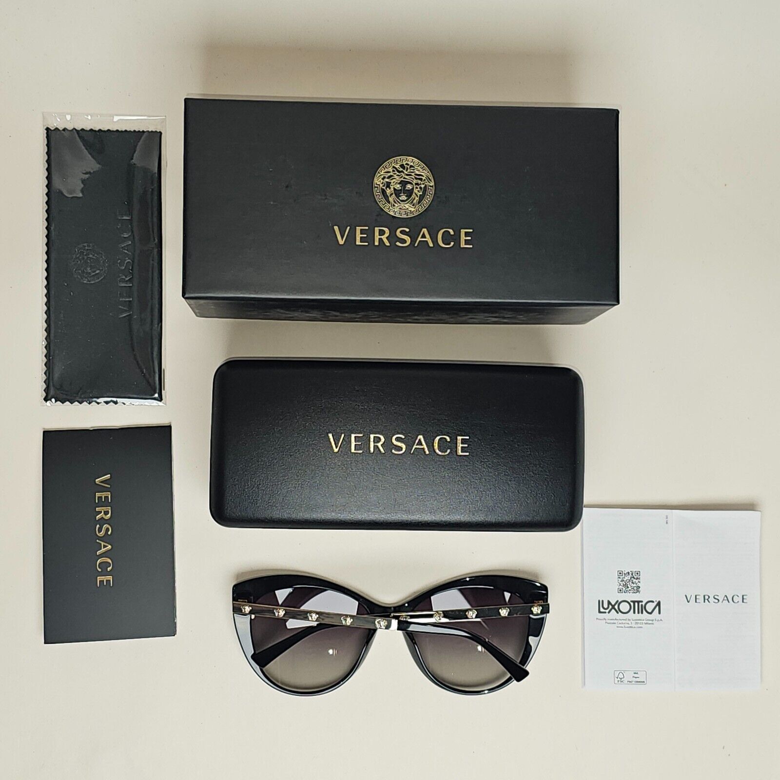 Versace Sunglasses Black Gold Medusa Square Grey Gradient MOD VE 4348 GB1/11