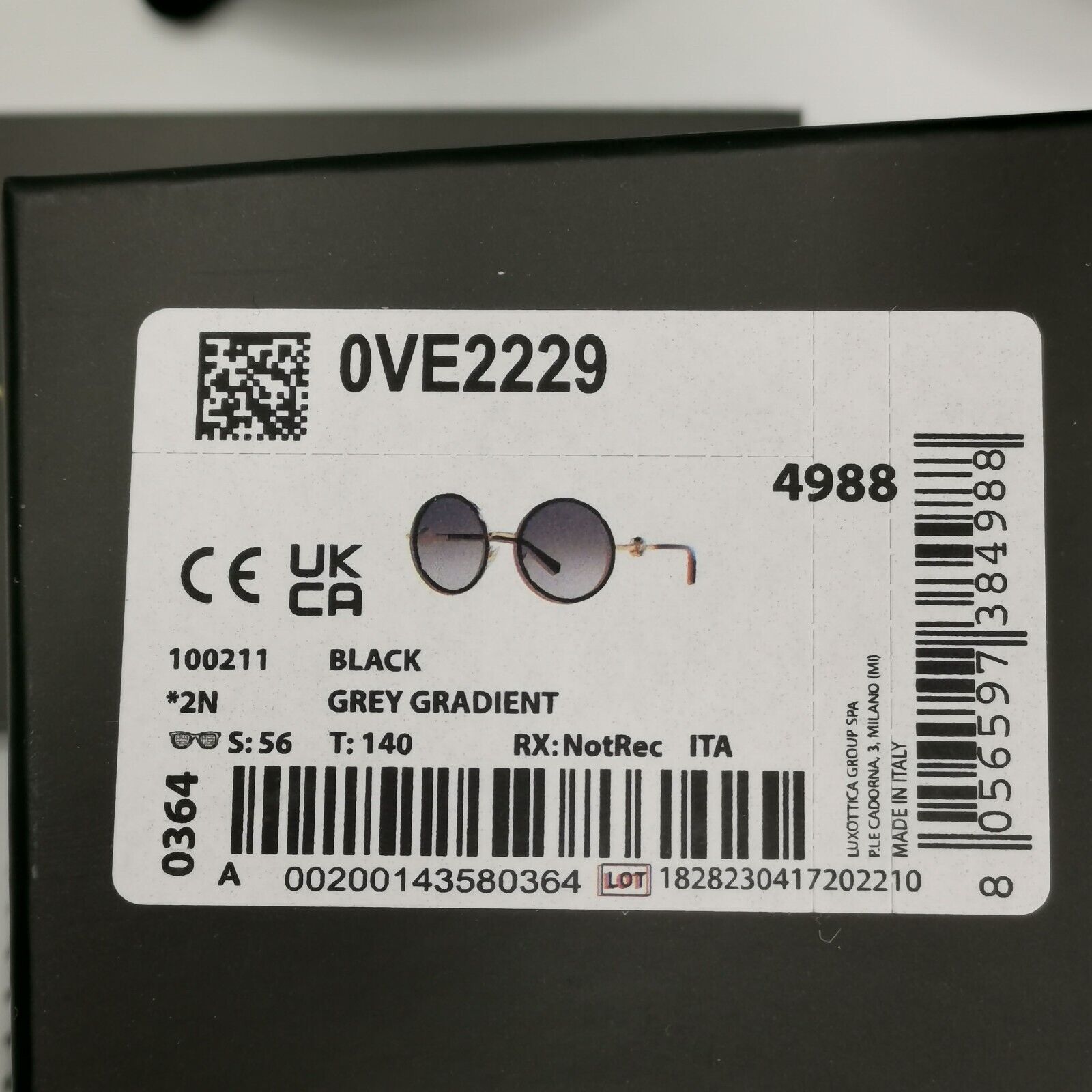 Versace Sunglasses Black Round Gold Medusa Grey Gradient MOD VE 2229 1002/11