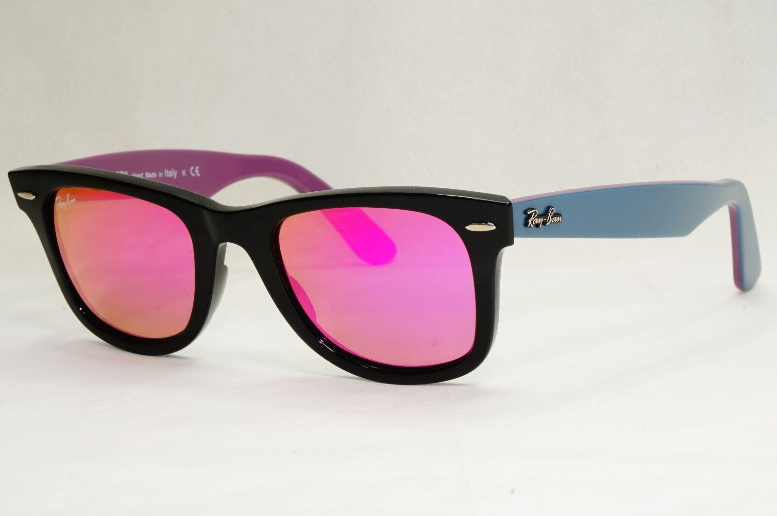 Ray-Ban Sunglasses Wayfarer Black Blue Mirror Violet Fuxia RB 2140 1174/4T 50mm