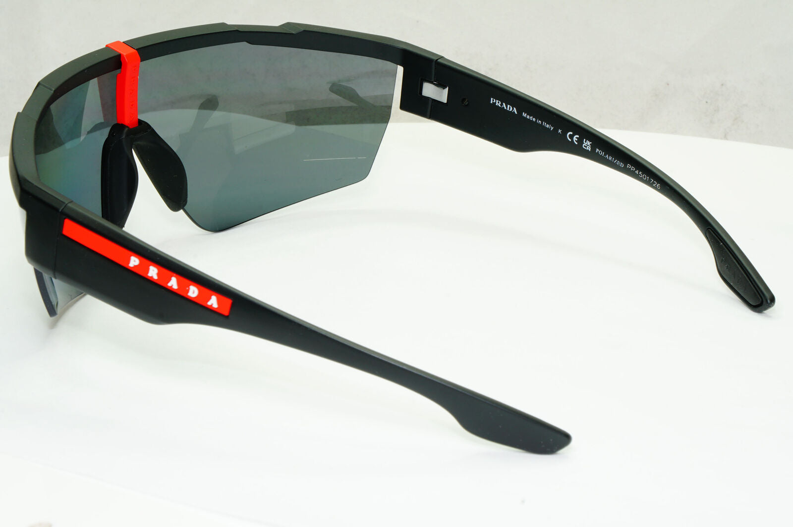 Prada Polarized Sunglasses Shield Visor Wrap Red Stripe PS03XS SPS 03X DG0-5Z1