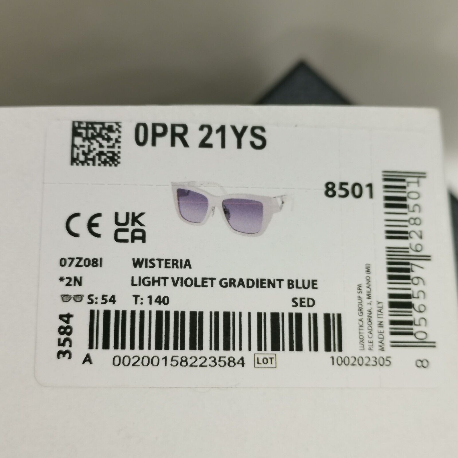Prada Sunglasses Wisteria Violet Pale Gradient Blue PR21YS SPR 21Y 07Z-08I 54mm