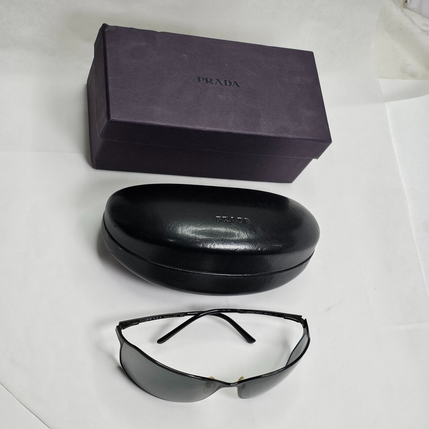 Prada Sunglasses 2006 Vintage Black Grey Wrap Metal PR58GS SPR 58G 1BO1A1 270324