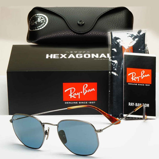 Ray-Ban Sunglasses Hexagonal Titanium Polarised Grey Blue RB 8148 9208/T0 51mm