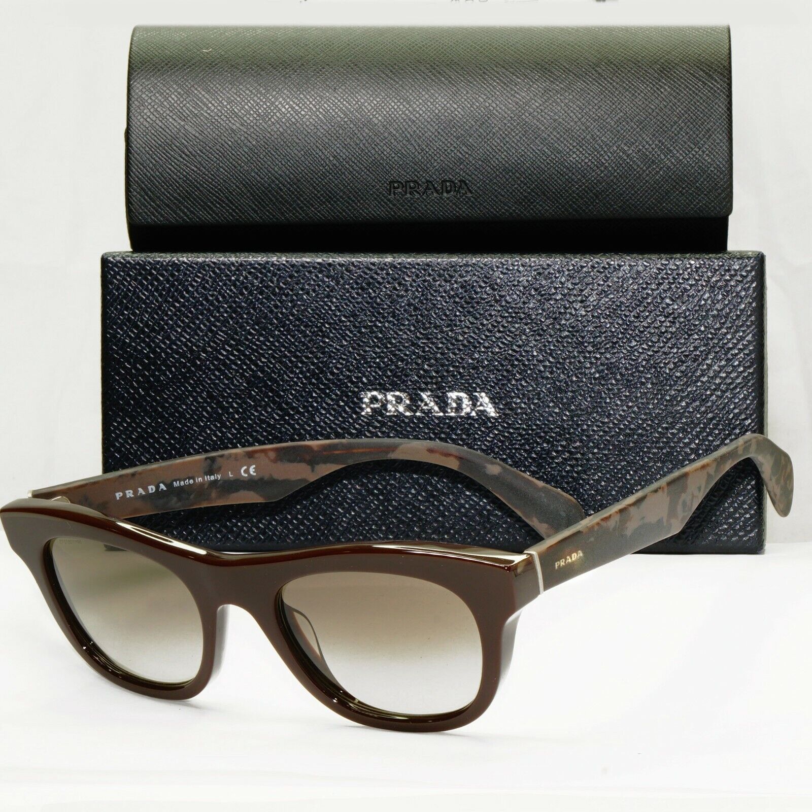 Authentic PRADA Womens Sunglasses Brown Square Marble SPR 04Q DHO-4M1 13011