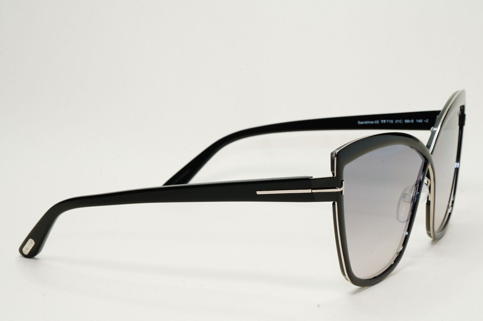 Tom Ford Sunglasses Sandrine-02 Black Smoke Mirror Cat Eye FT0715 TF 715 01C
