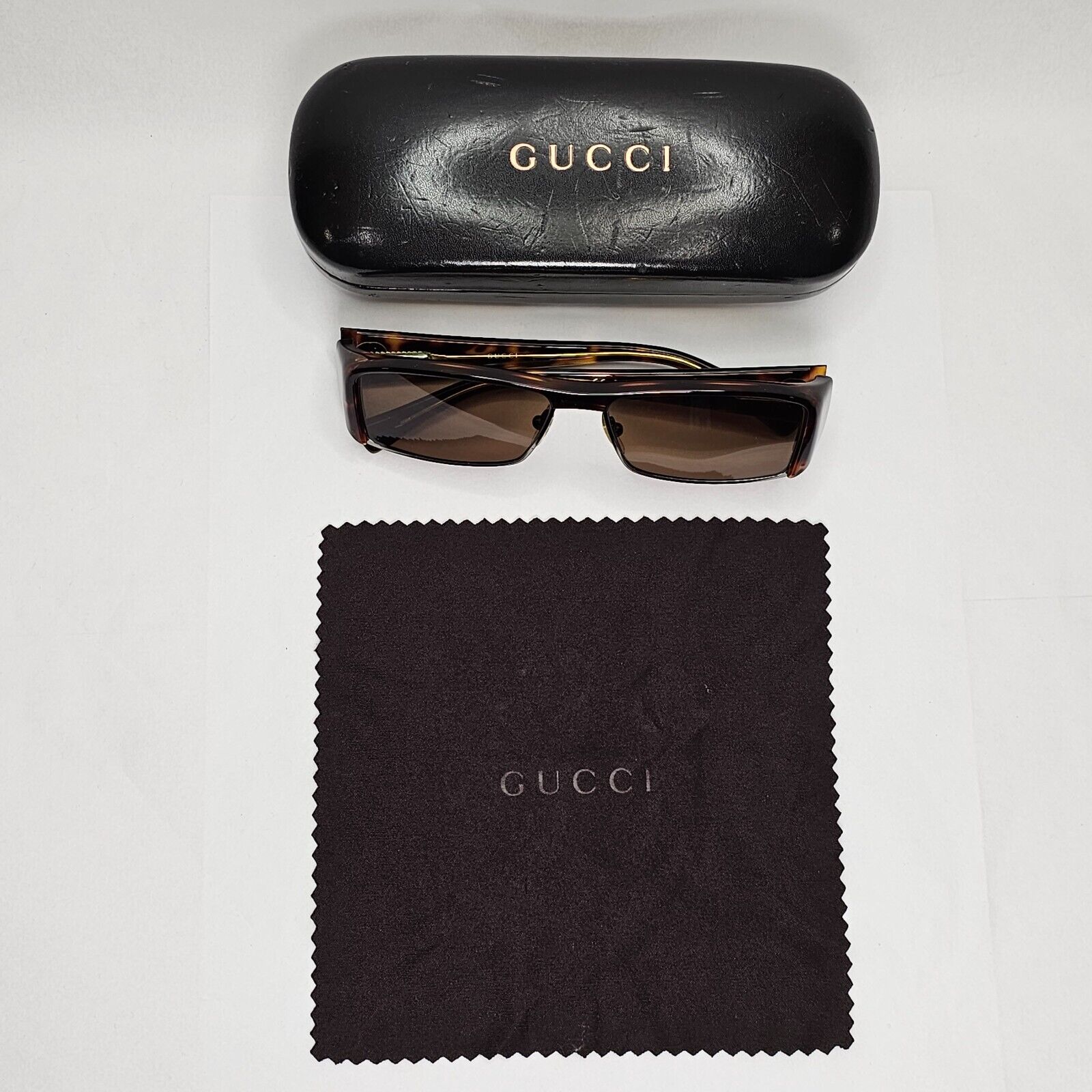 Gucci Sunglasses 1997 Vintage Brown Rectangle Tortoise GG 1530/S DLLIZ 051223
