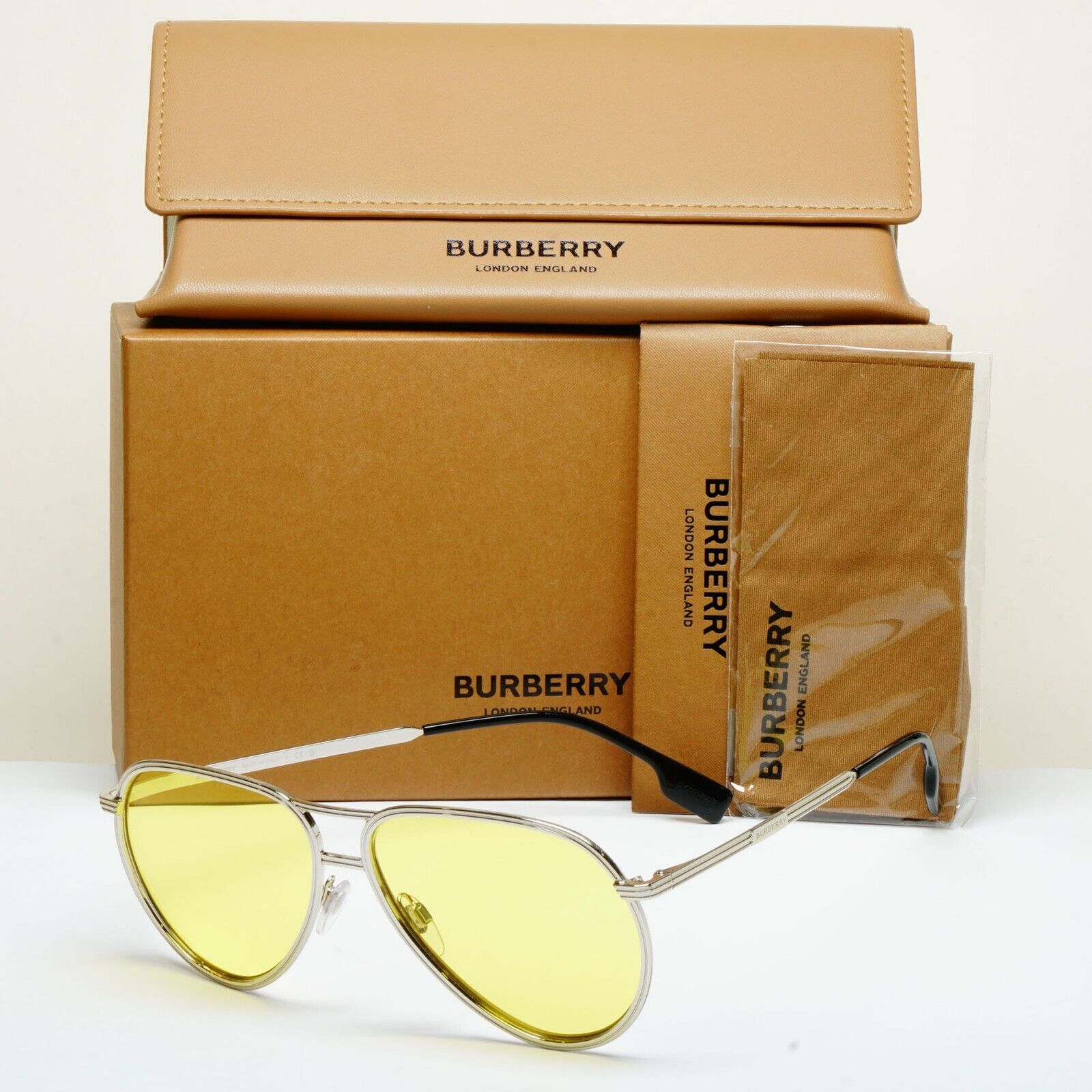 Burberry Sunglasses Scott Silver Yellow Metal Pilot BE 3135 1005/85 59mm