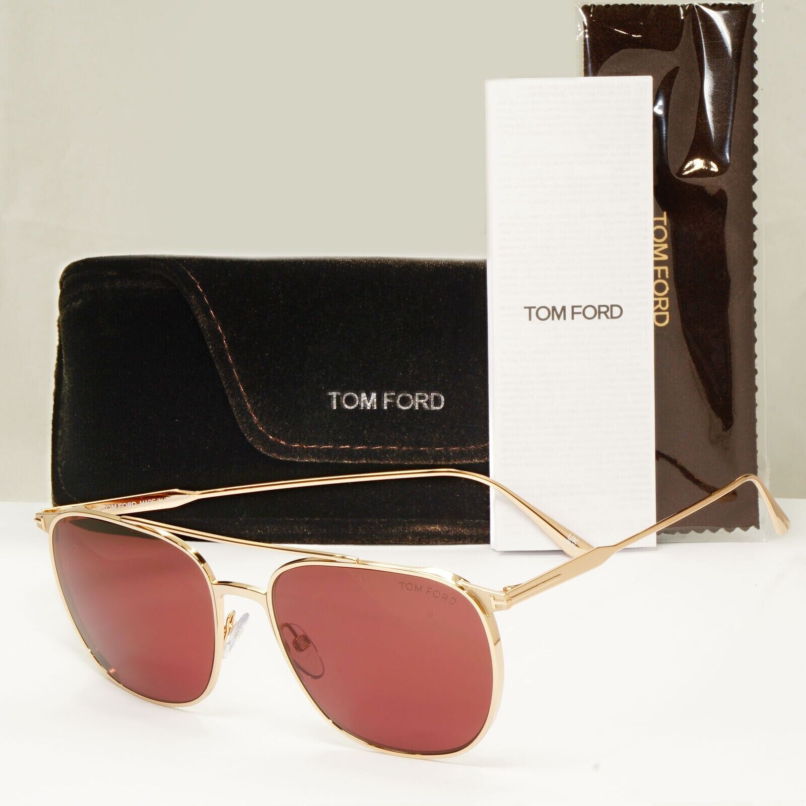 Tom Ford Gold Maroon Red Sunglasses Metal Square Pilot Kip TF 692 28S [B] 38998