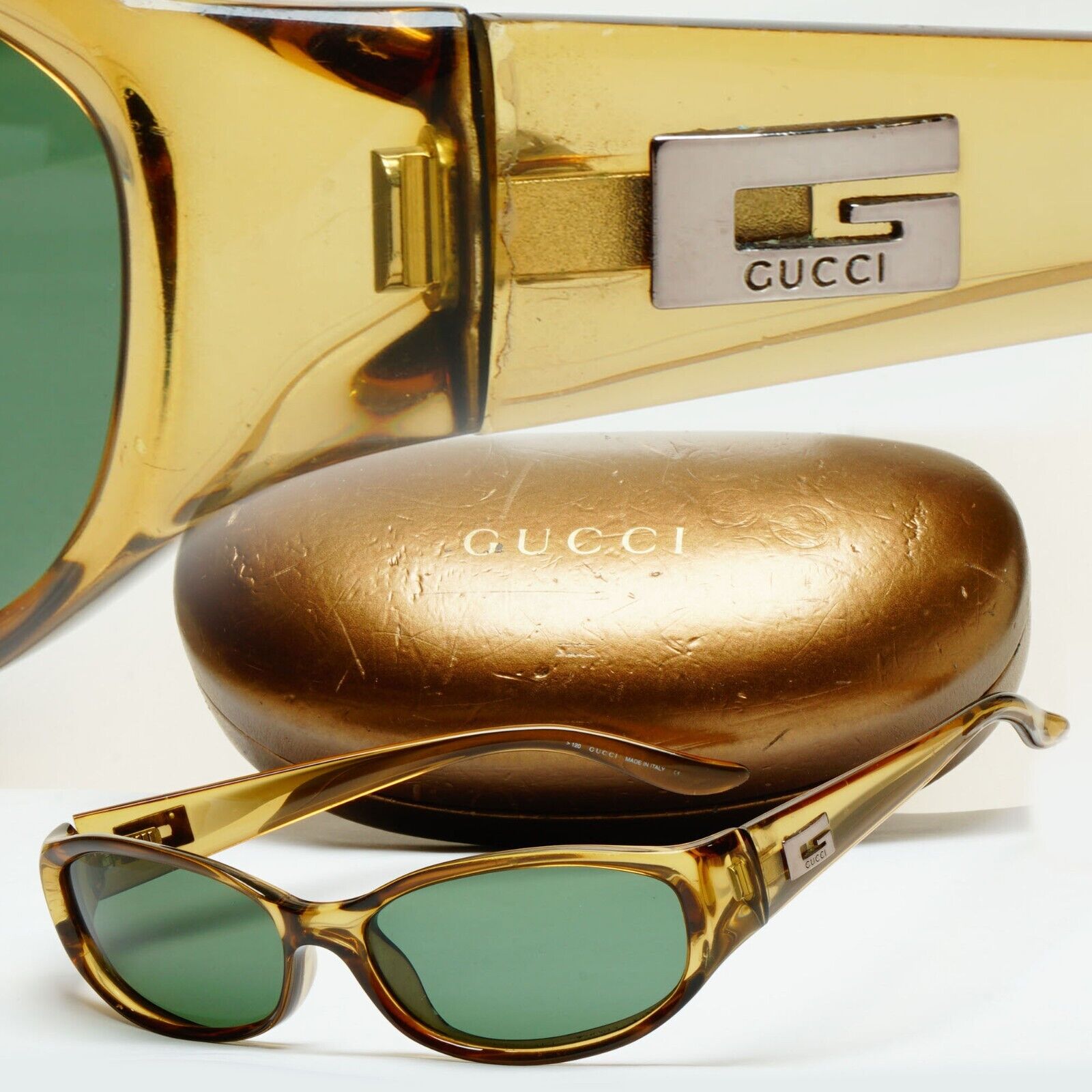 Gucci Sunglasses 1998 Vintage Honey Transparent Brown Green GG 2456/S K02 290125
