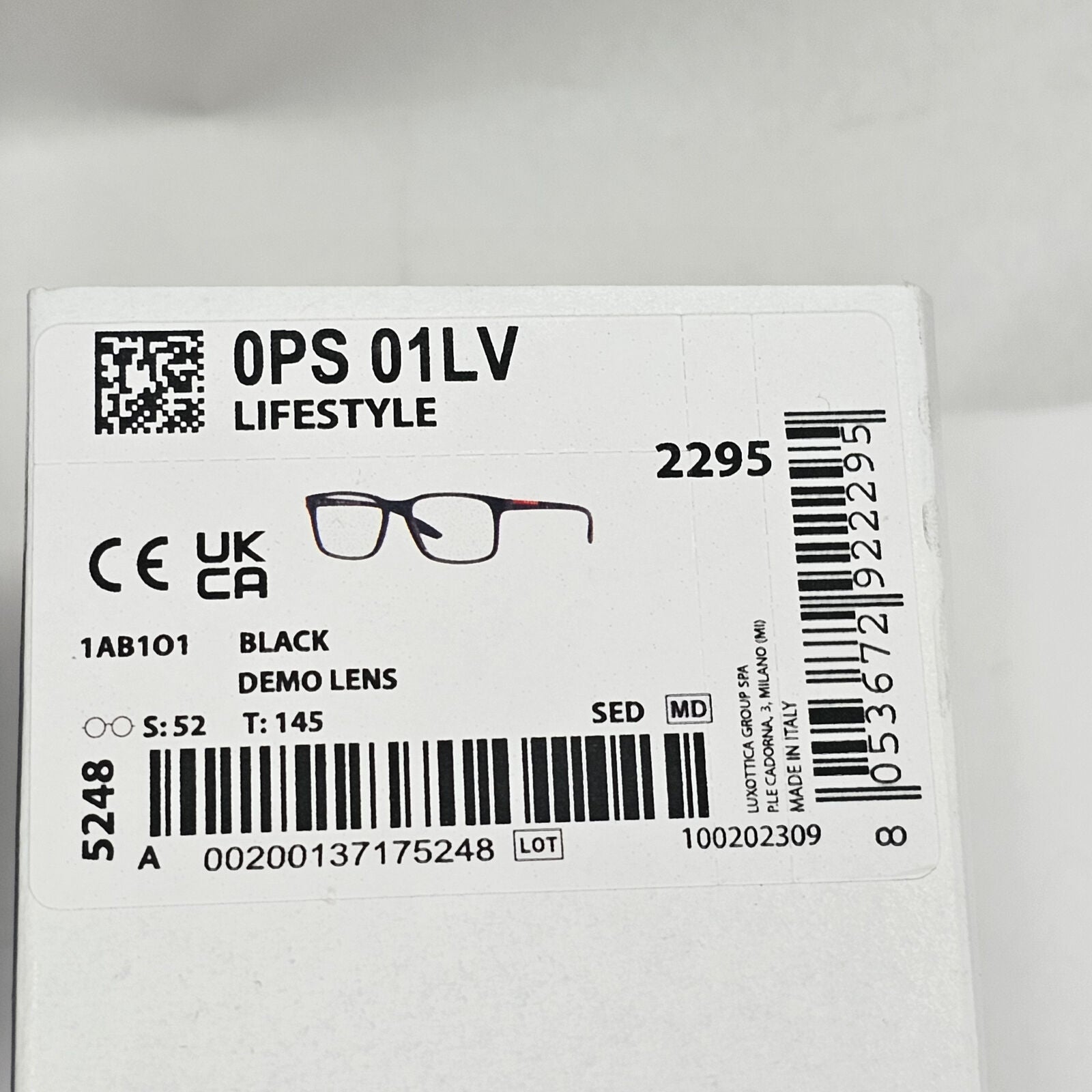 Prada Sunglasses Black Glossy Square Red Stripe PS01LV VPS 01L 1AB-1O1 52mm