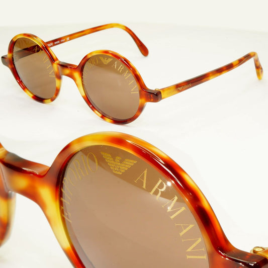 Emporio Armani 1997 Vintage Sunglasses Round Lens Logo Print Brown 523-S 144