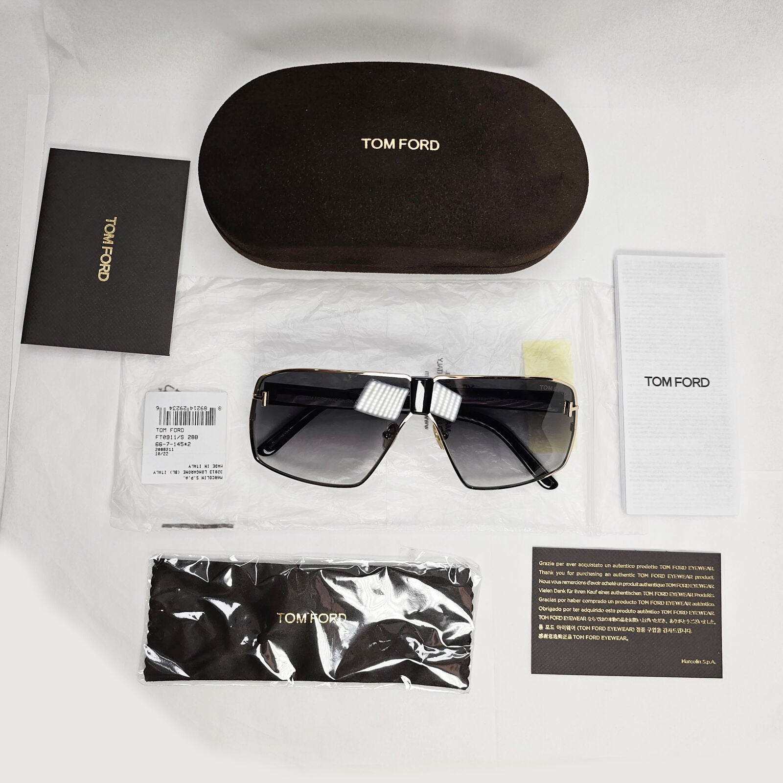 Tom Ford Sunglasses Reno Black Gold Grey Gradient Navigator FT0911 TF 911  28B
