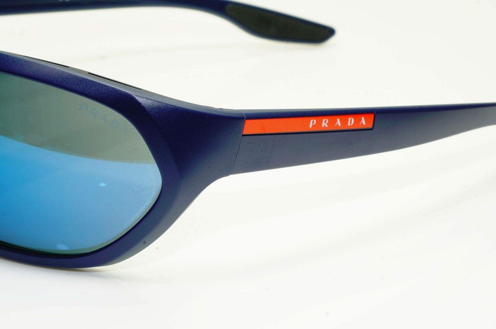 Authentic Prada Mens Blue Navy Mirrored Sunglasses Wrap SPS 18U MA3-9P1