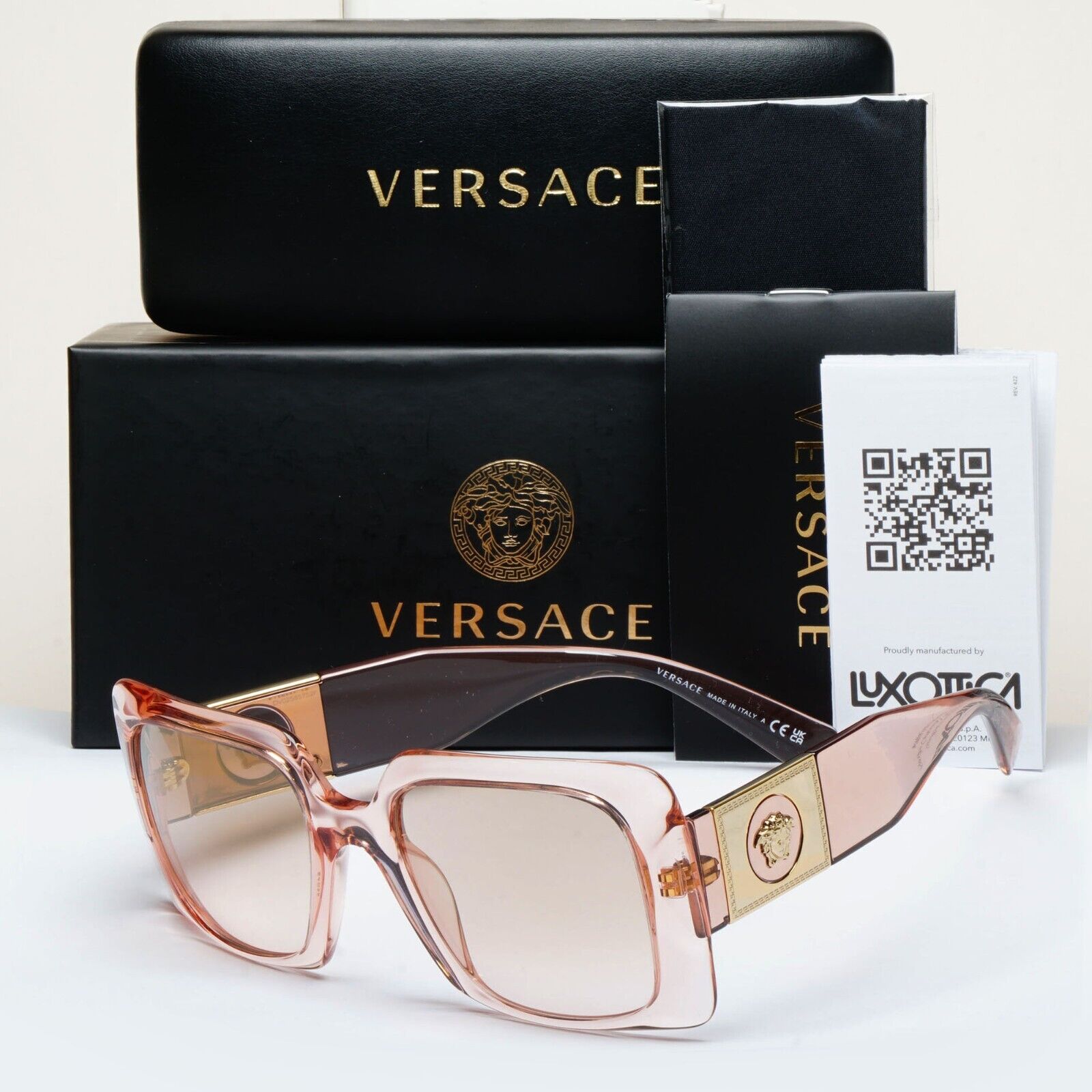 Versace Sunglasses Gold Transparent Pink Medusa Square MOD VE 4405 5339/4E 54mm