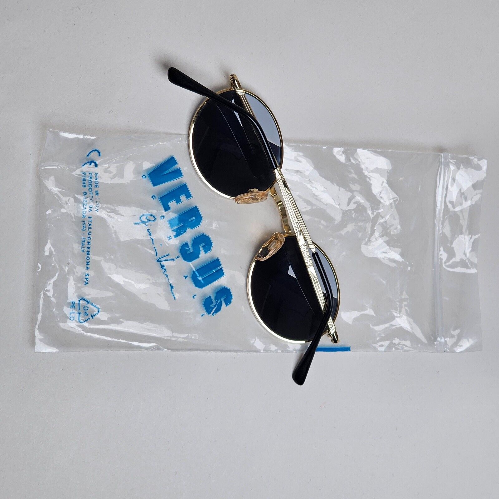 Versus Sunglasses 1996 by Gianni Versace Vintage Round Gold Grey MOD E74 COL 09M