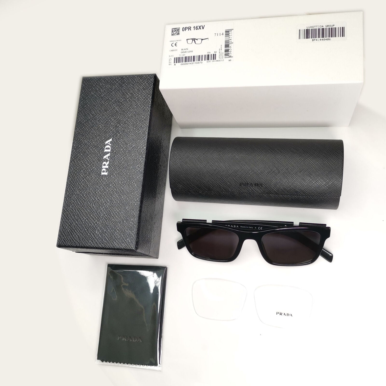 Prada Sunglasses Black Square Glossy Mens Fashion PR16XV VPR 16X 1AB-1O1 53mm