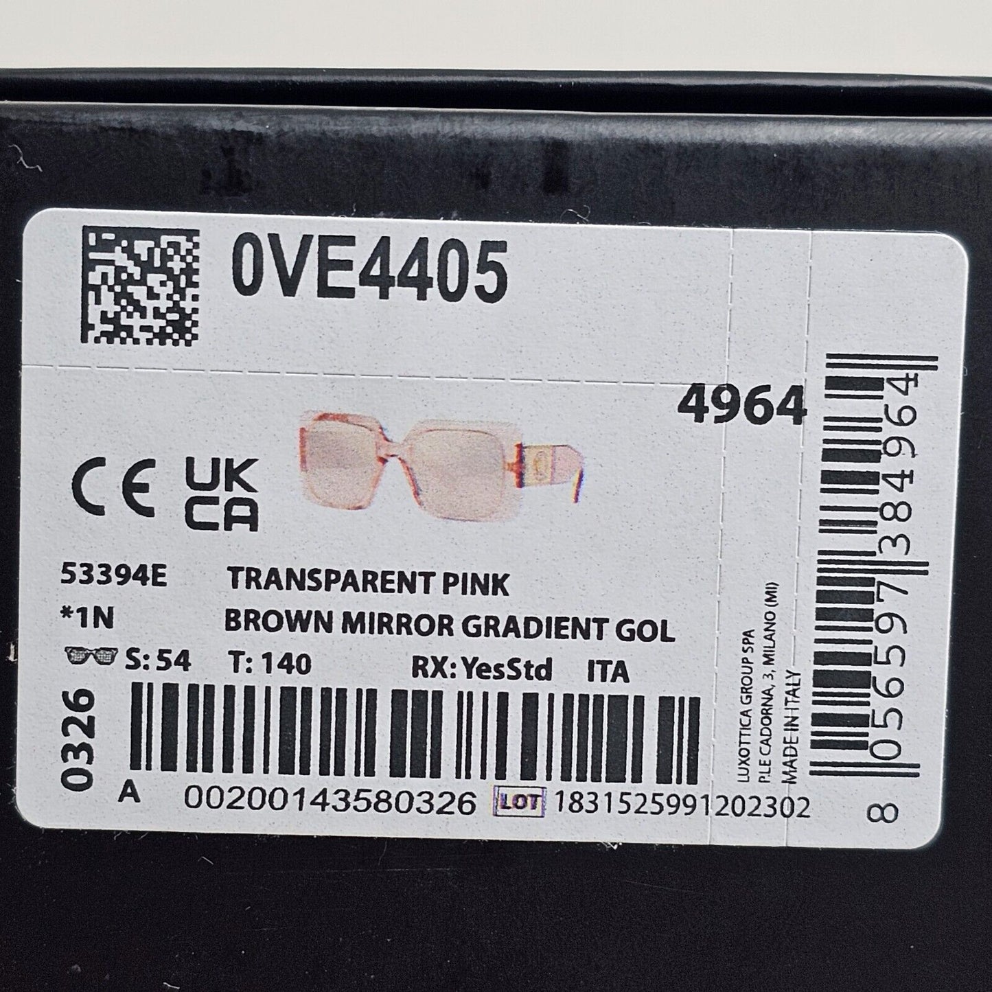 Versace Sunglasses Gold Transparent Pink Medusa Square MOD VE 4405 5339/4E 54mm