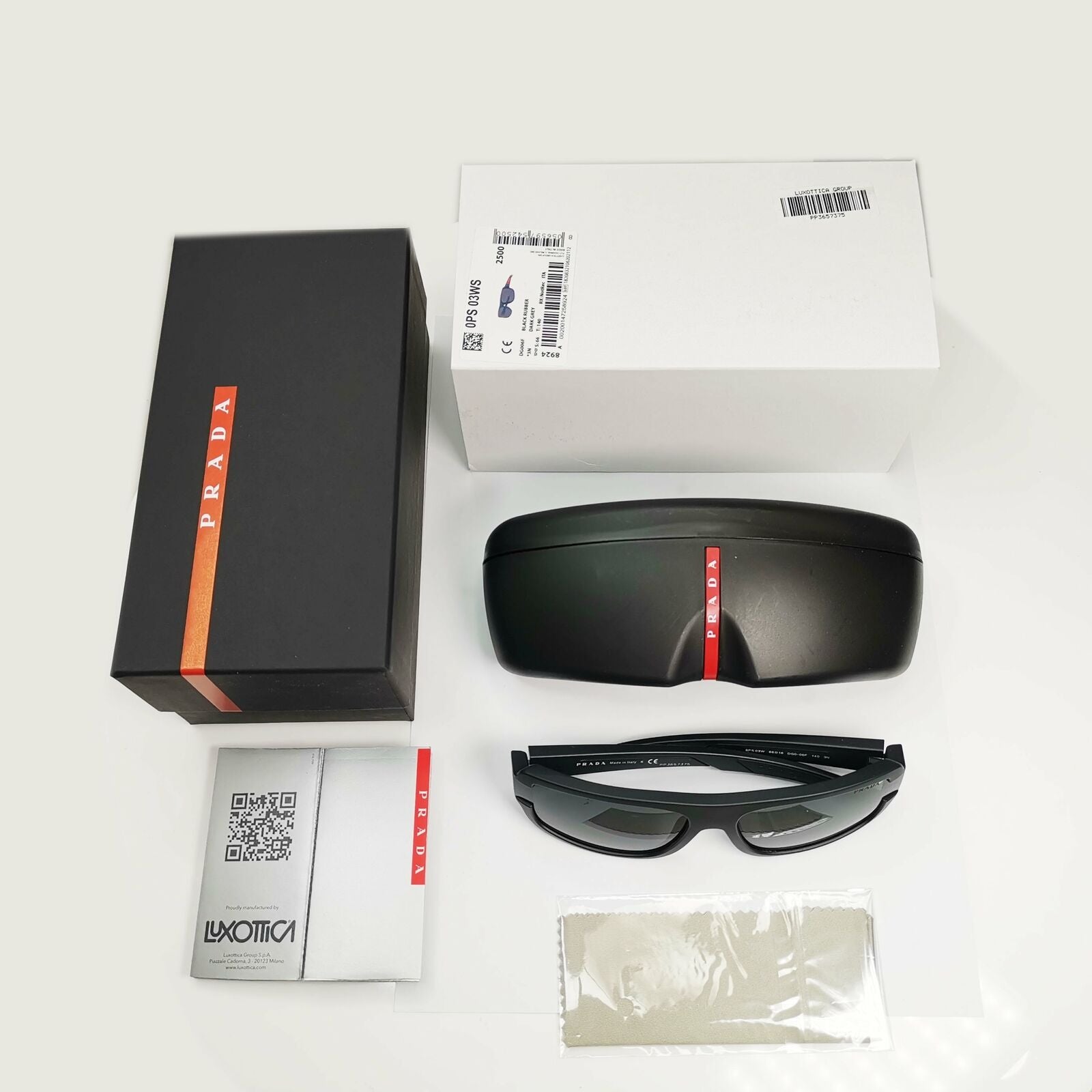 Prada Black Sunglasses Mens Designer Red Rectangle SPS 03W DG0-06F PS03WS