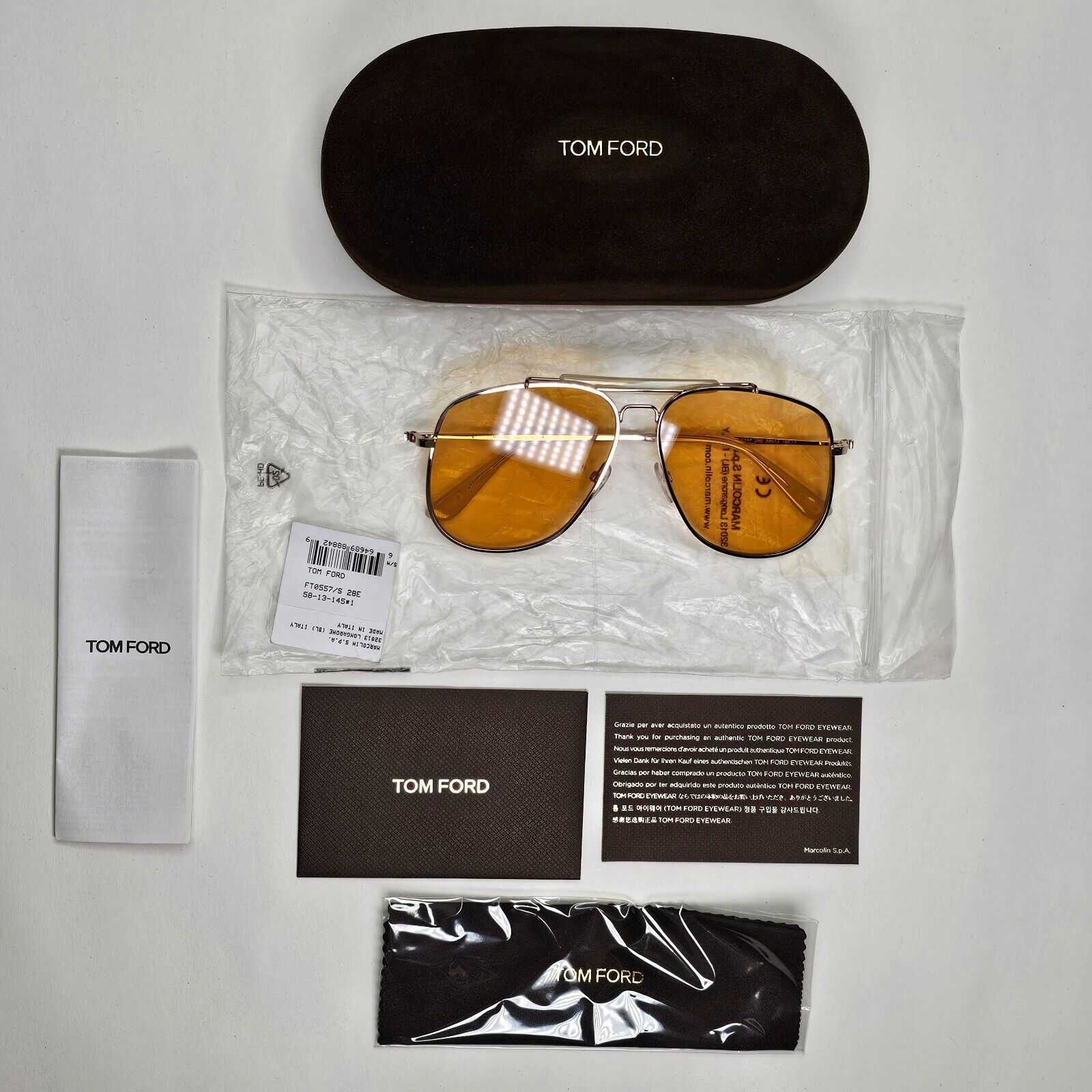 Tom Ford Sunglasses Connor-02 Gold Yellow Pilot Large Metal TF 557 28E FT0557