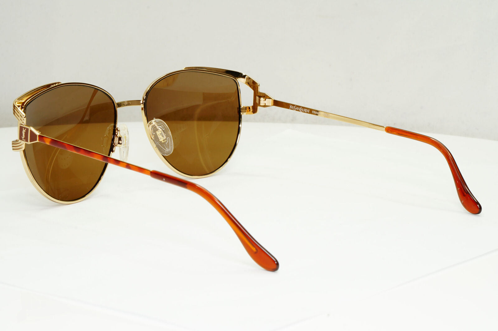 YSL 1988 Sunglasses Vintage Yves Saint Laurent Gold Brown Square 4003 Y128 56mm