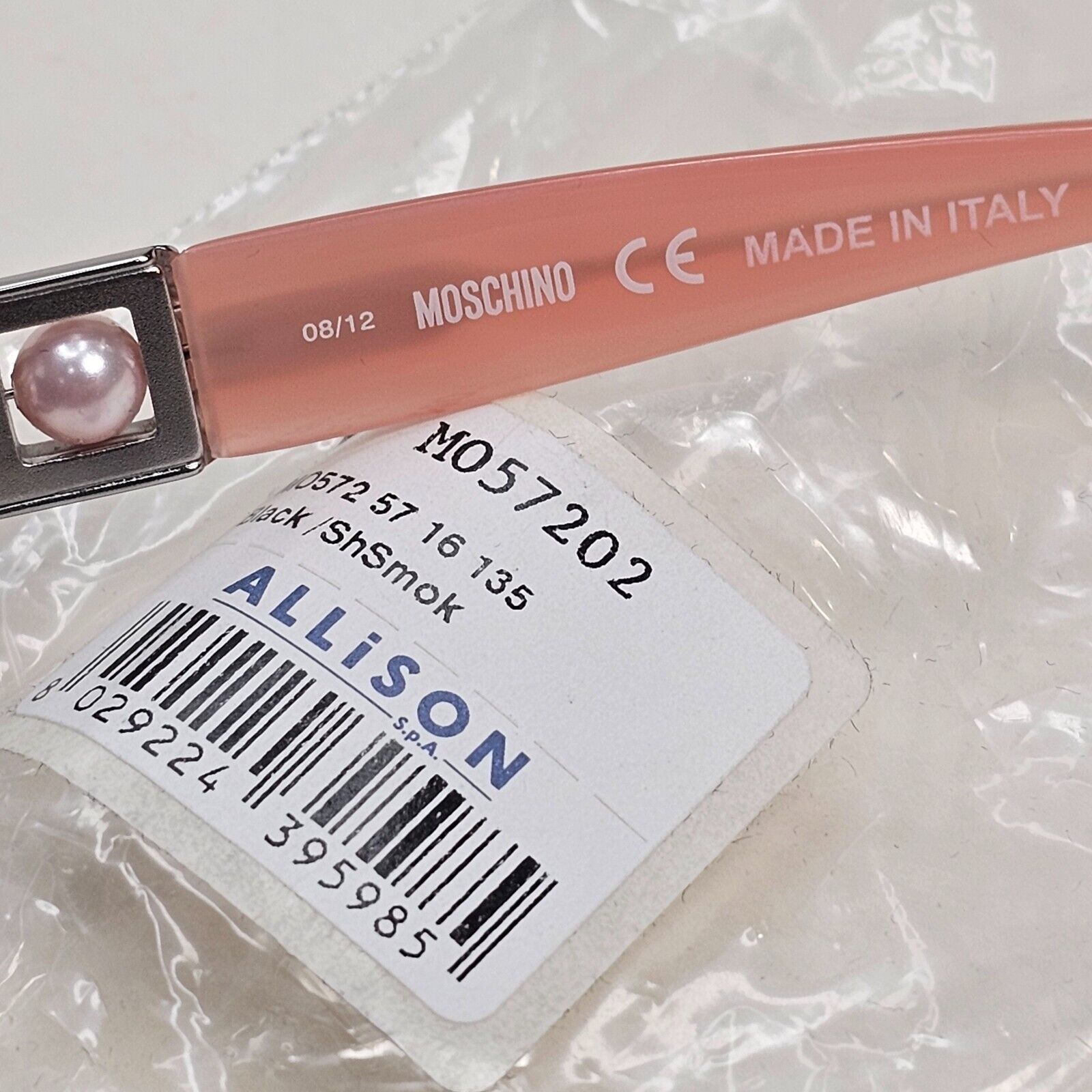 Moschino Sunglasses 2005 Vintage Black Grey Pink Pearl Square MO572 02 101124