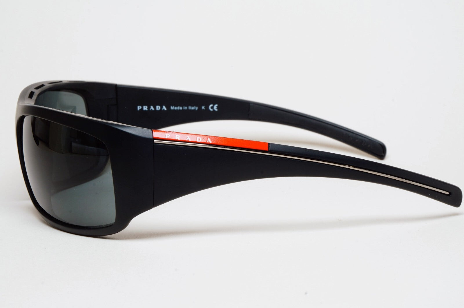 Prada Sunglasses Black Mattw Wrap Red Stripe PS01LS SPS 01L 1BO-1A1 130225