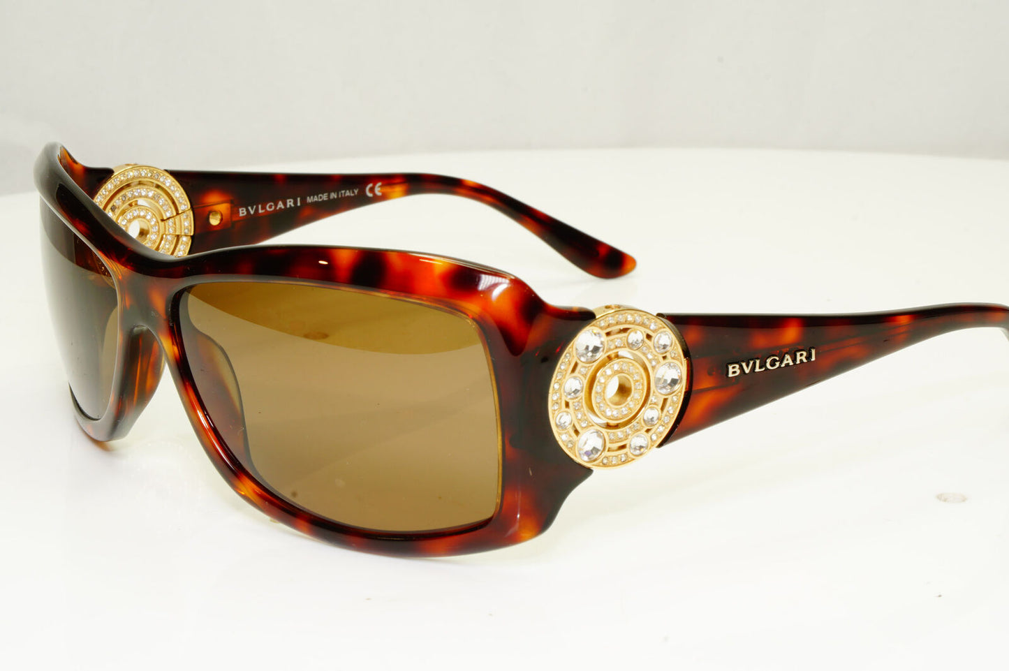 Bvlgari Womens Vintage Sunglasses Gold Circle Crystal Brown 8007-B 851/73 33978