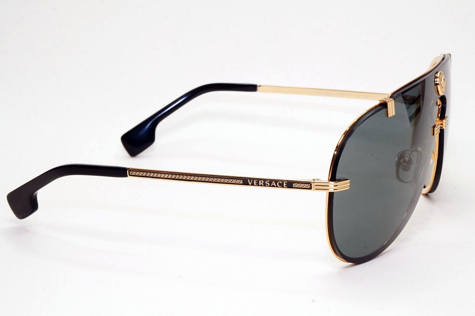 Versace Sunglasses Black Gold Pilot Medusa Metal Shield MOD VE 2243 1002/87