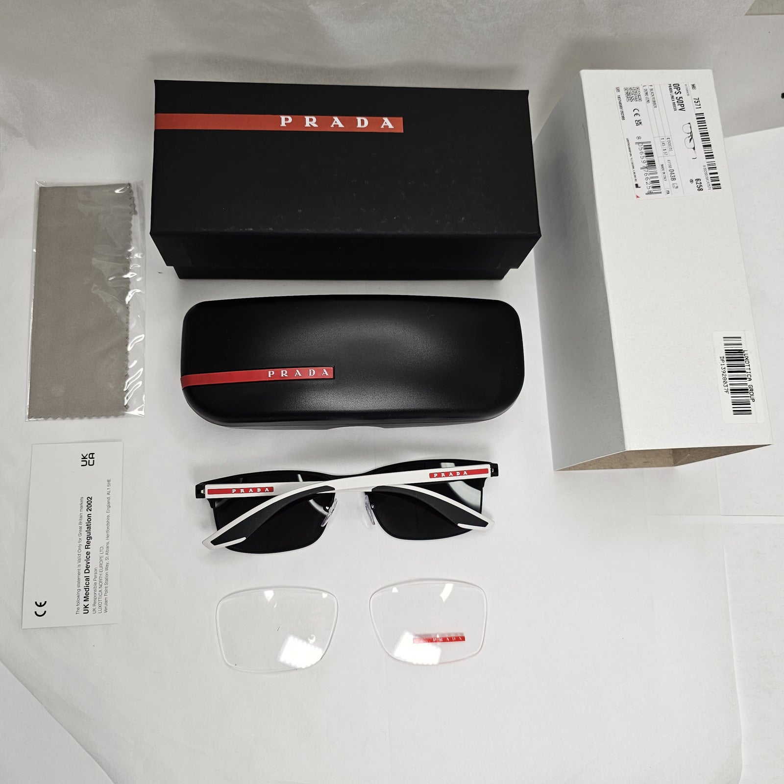 Prada Sunglasses Black White Red Linea Rossa Square PS50PV VPS 50P DG0-1O1 57mm