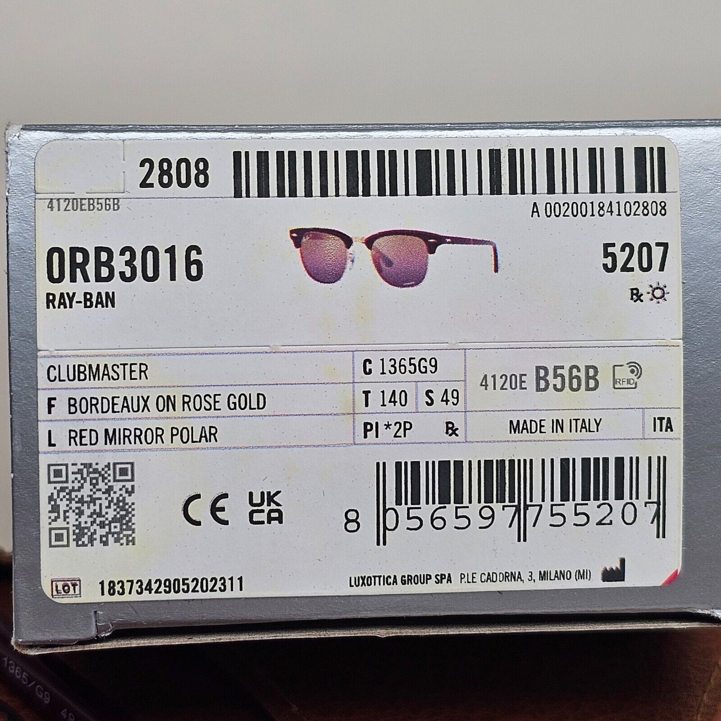 Ray-Ban Sunglasses Clubmaster Polarised Chromance Bordeaux RB 3016 1365/G9 49mm