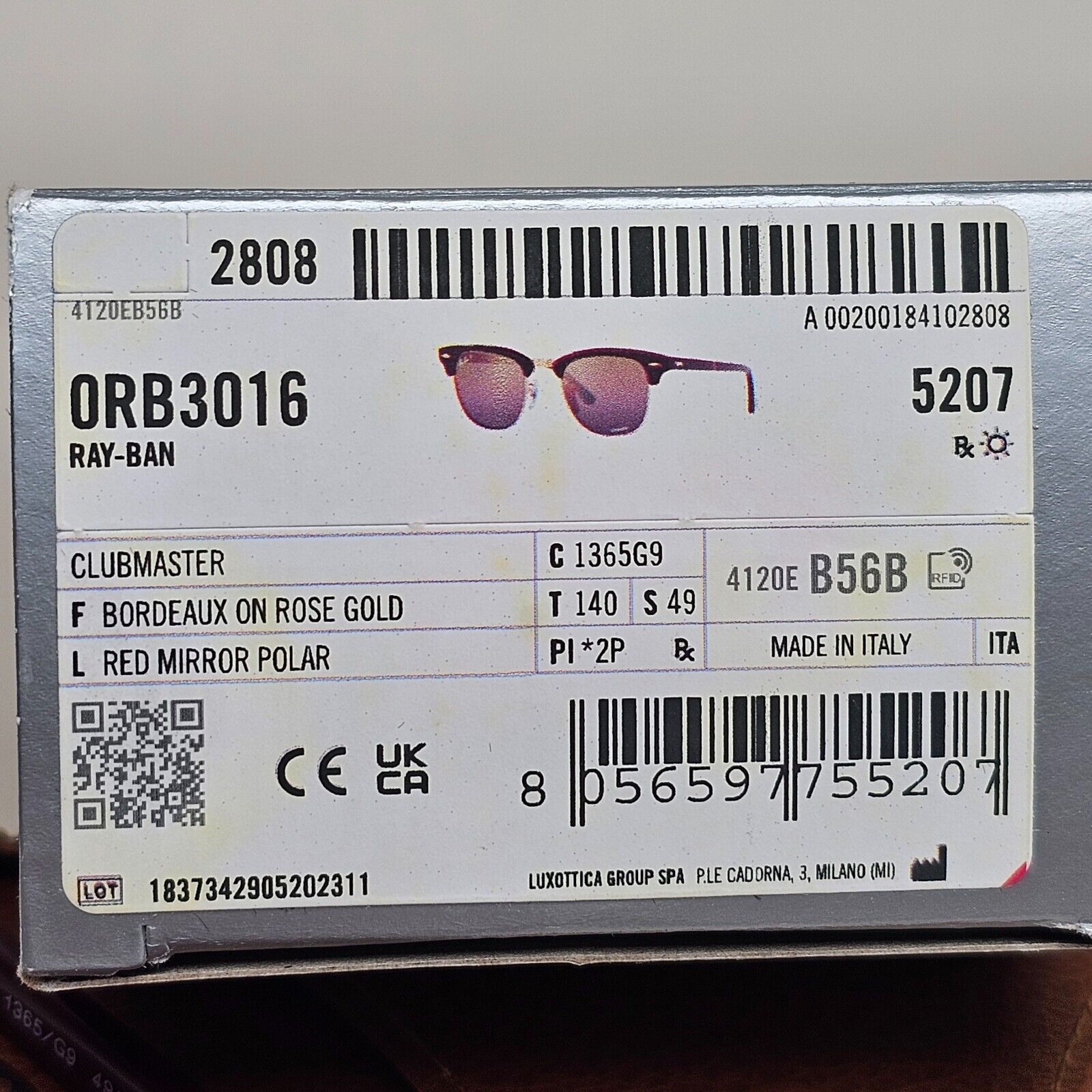 Ray-Ban Sunglasses Clubmaster Polarised Chromance Bordeaux RB 3016 1365/G9 49mm