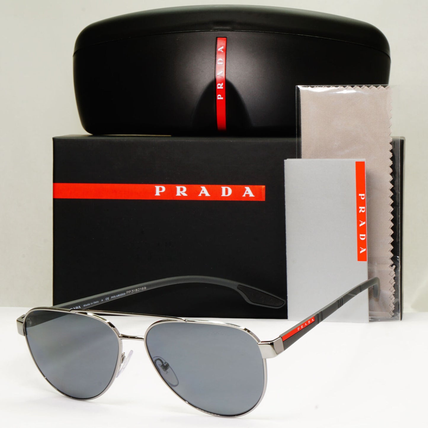 Prada Sunglasses Polarized Gunmetal Grey Pilot Metal PS54TS SPS 54T 5AV-5Z1 58mm