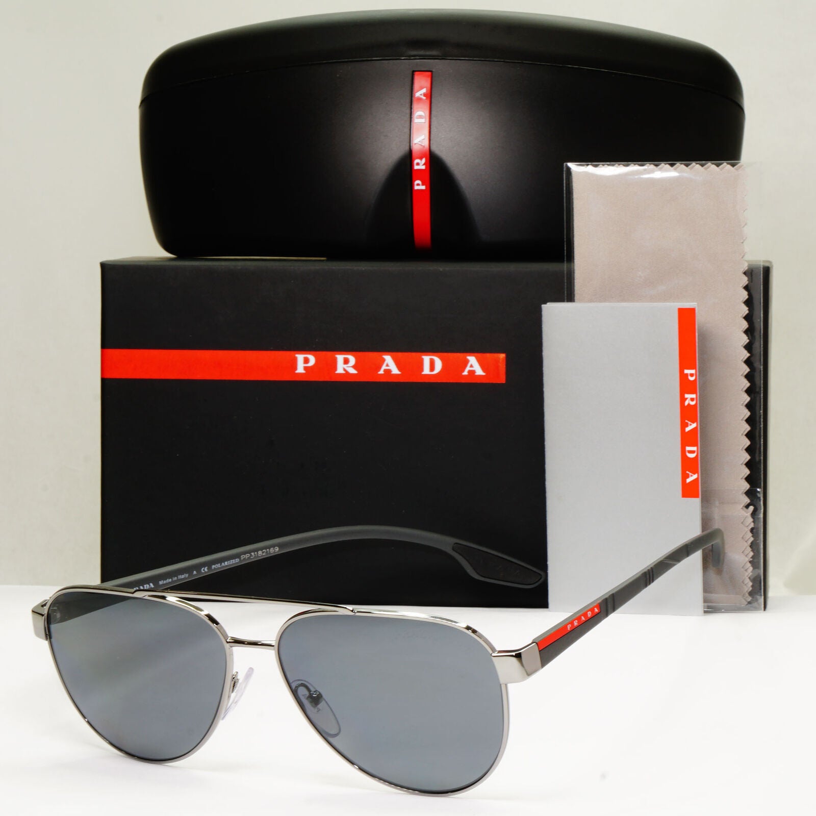 Prada Sunglasses Polarized Gunmetal Grey Pilot Metal PS54TS SPS 54T 5AV-5Z1 58mm