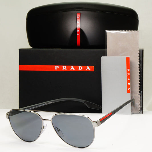 Prada Sunglasses Polarized Gunmetal Grey Pilot Metal PS54TS SPS 54T 5AV-5Z1 58mm
