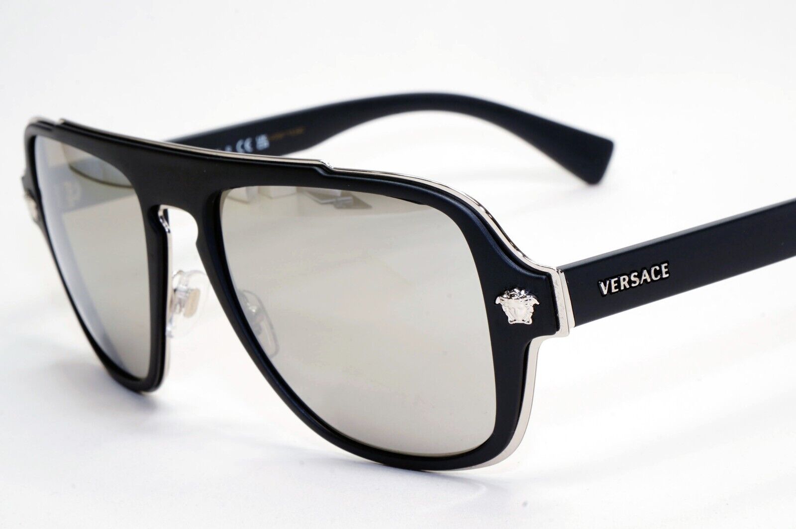Versace Sunglasses Black Silver Medusa Mirror Square Matte MOD VE 2199 1000/6G