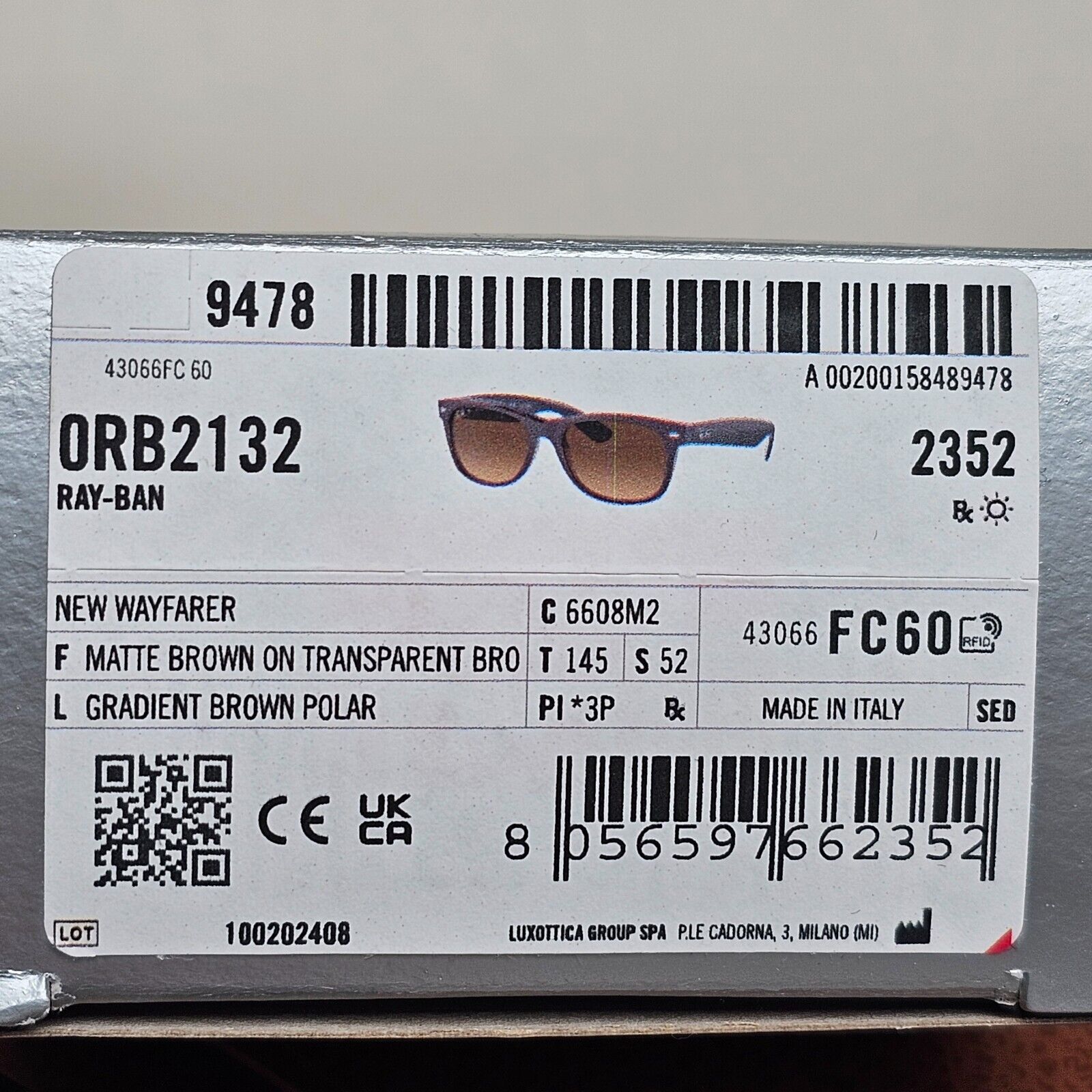 Ray-Ban Sunglasses Polarised New Wayfarer Brown Matte RB 2132 6608/M2 52mm