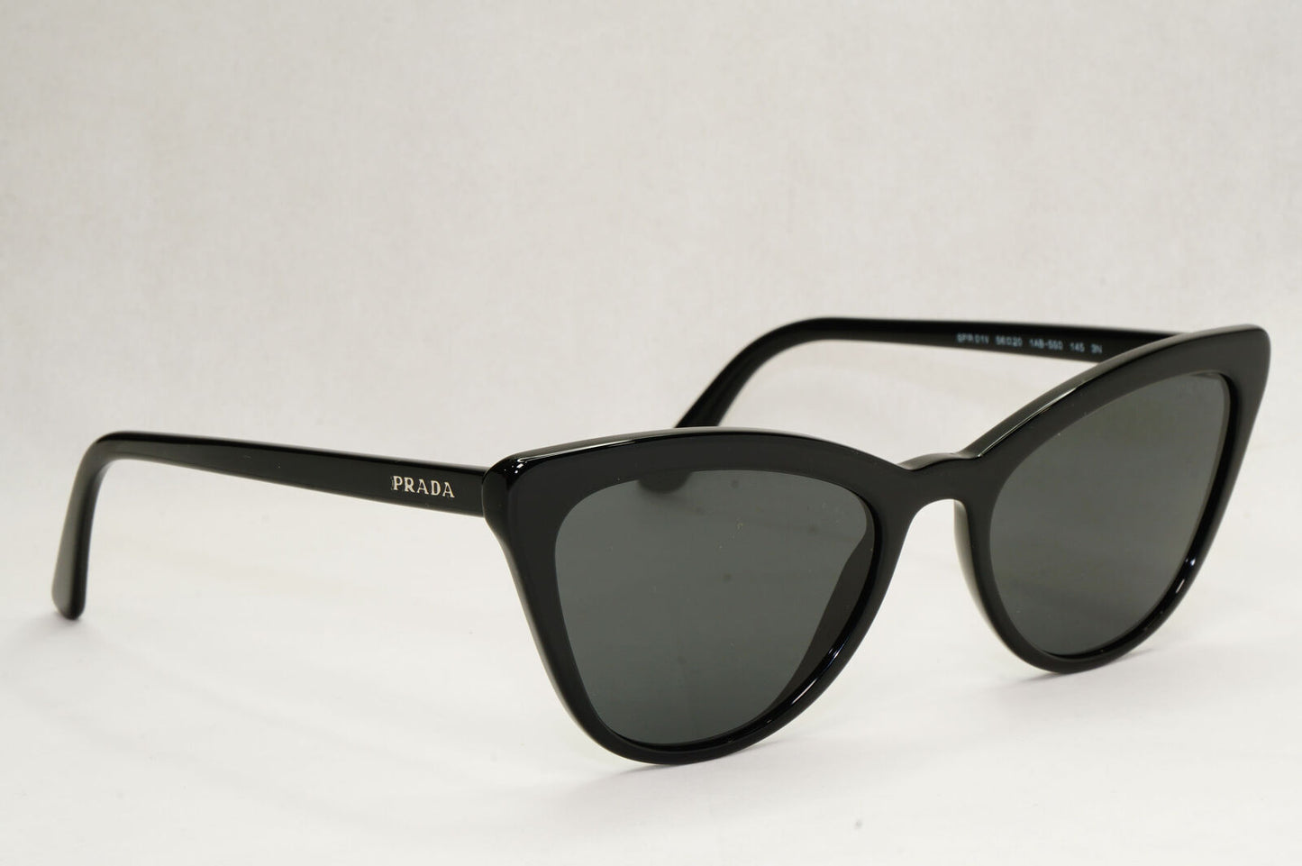 Prada Sunglasses Black Cat Eye Glossy Fashion Womens PR01VS SPR 01V 1AB-5S0 56mm