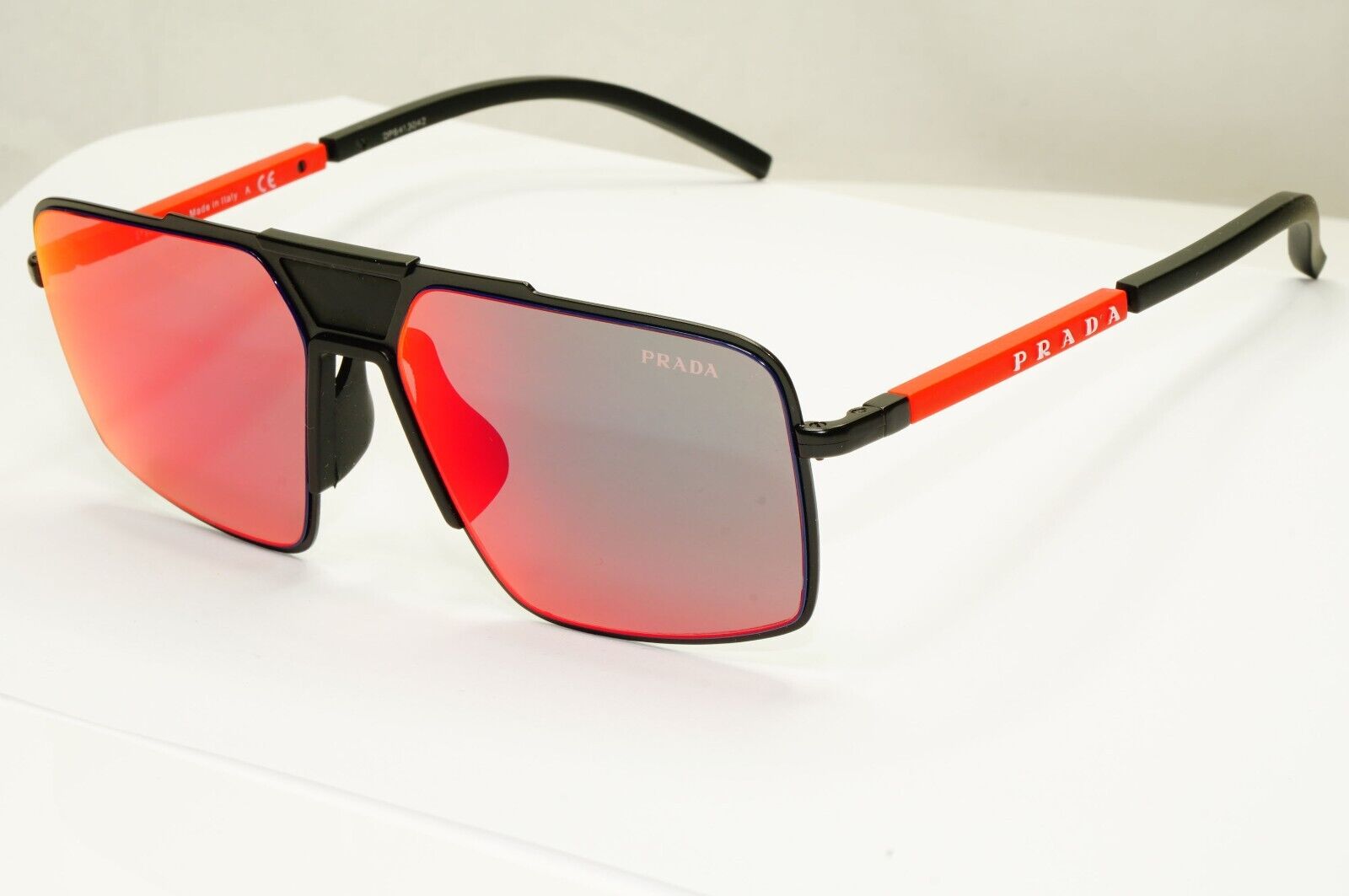 Prada Black Sunglasses Red Grey Mirror Square Chameleon Tint SPS 52X 1BO-01M