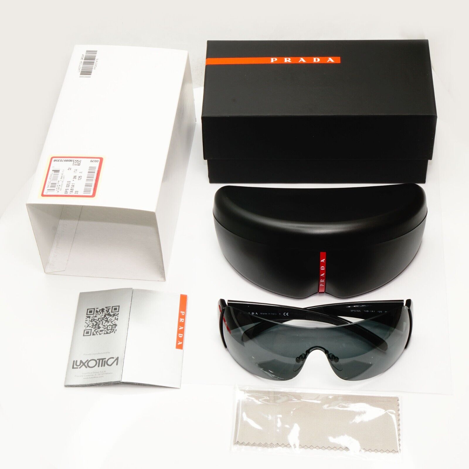 Prada Black Sunglasses Shield Visor Glossy Wrap Sport PS02LS SPS 02L 1AB-1A1