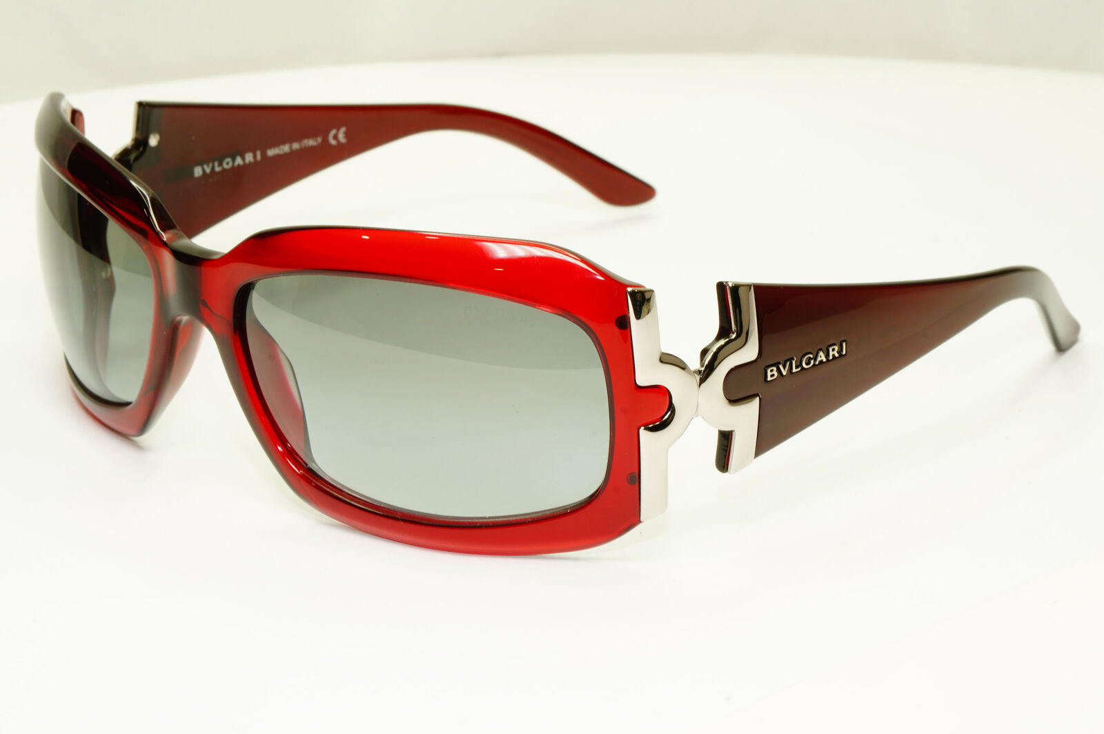 Bvlgari 2005 Vintage Sunglasses Red Burgundy Grey Silver Womens Wrap 860 518/11