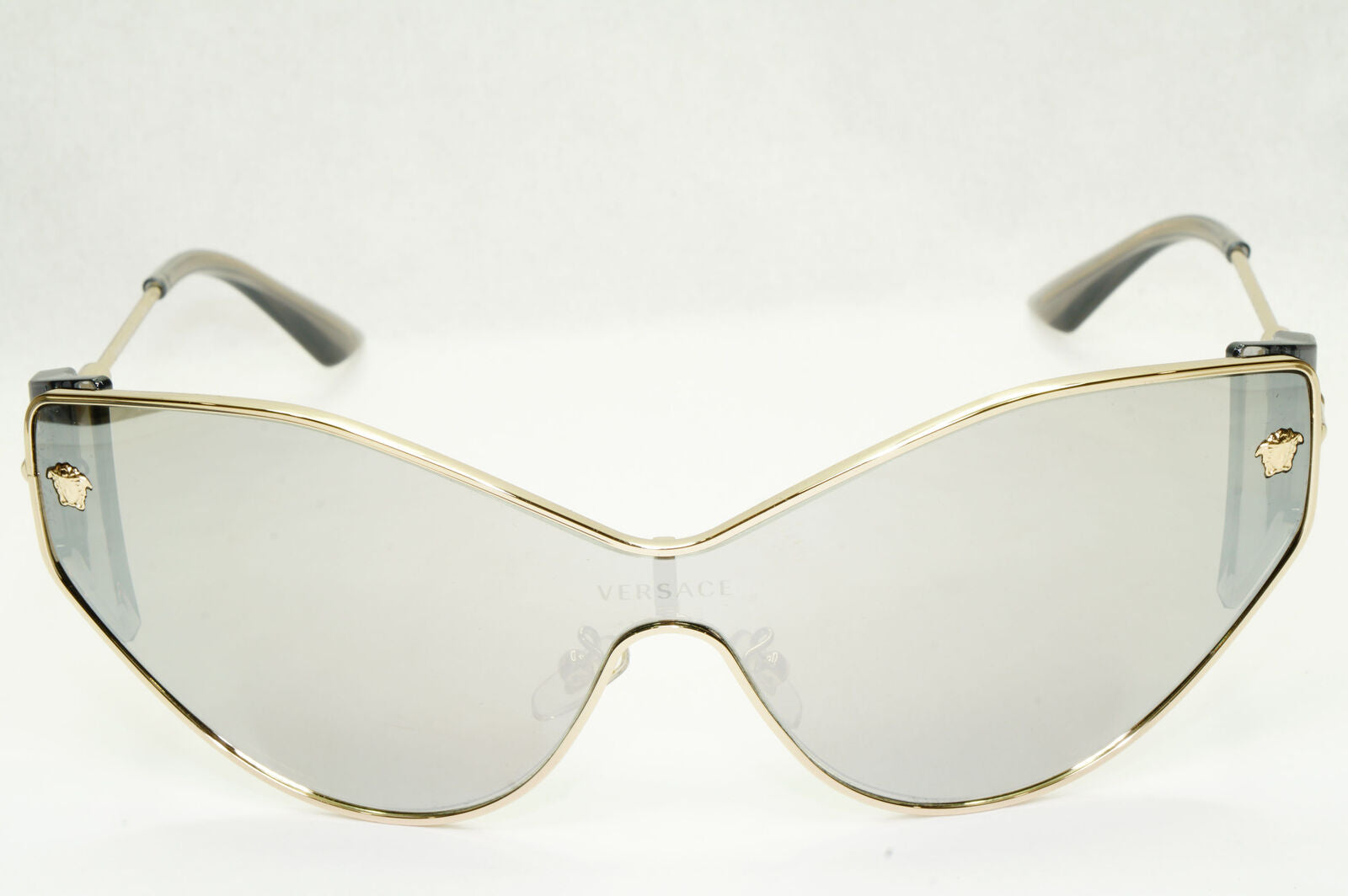 Versace Sunglasses Silver Gold Medusa Shield Mirror Visor MOD 2239 1252/6G