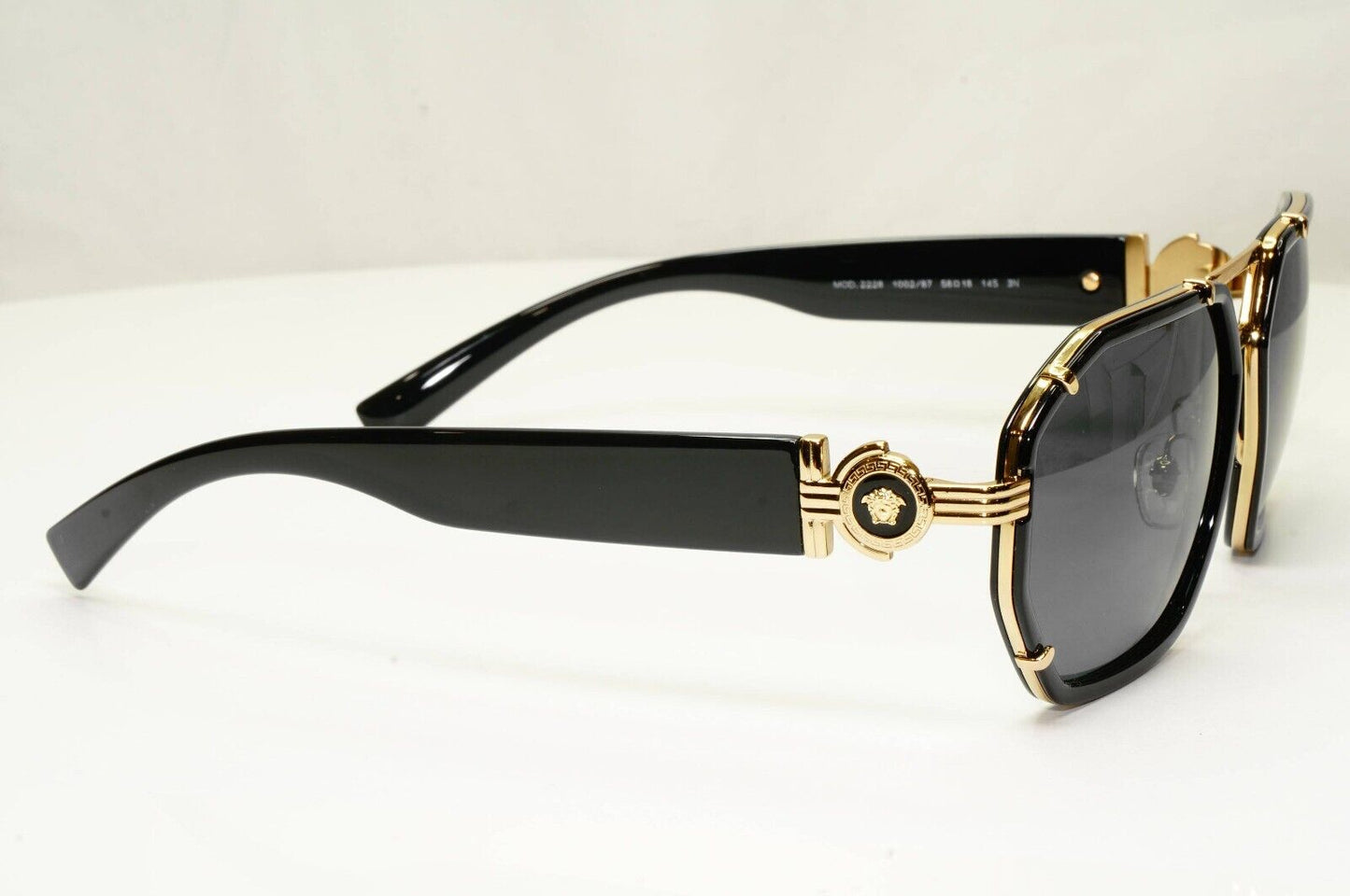 Versace Sunglasses Black Gold Medusa Angular Navigator MOD VE 2228 1002/87 58mm