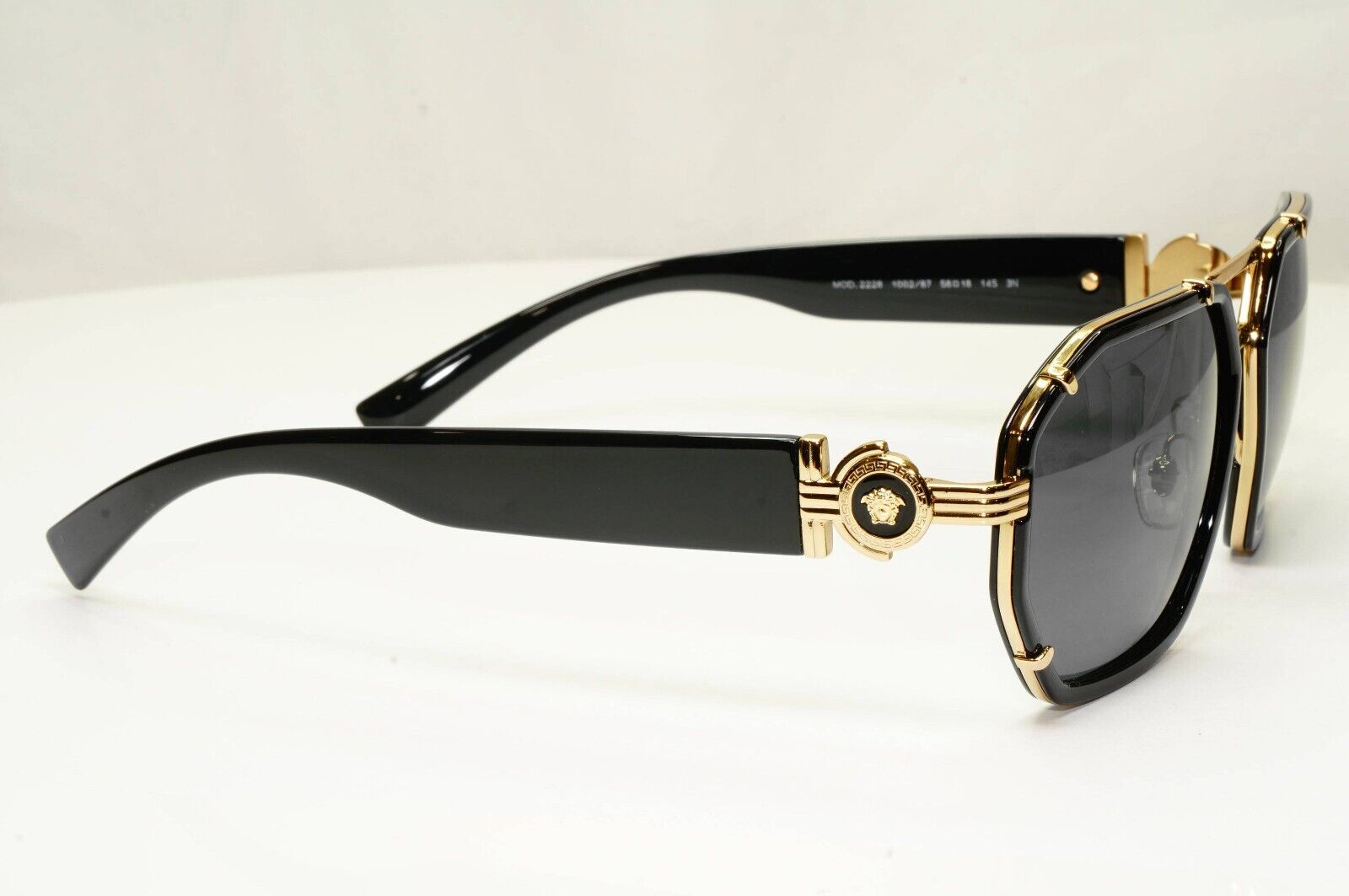 Versace Sunglasses Black Gold Medusa Angular Navigator MOD VE 2228 1002/87 58mm